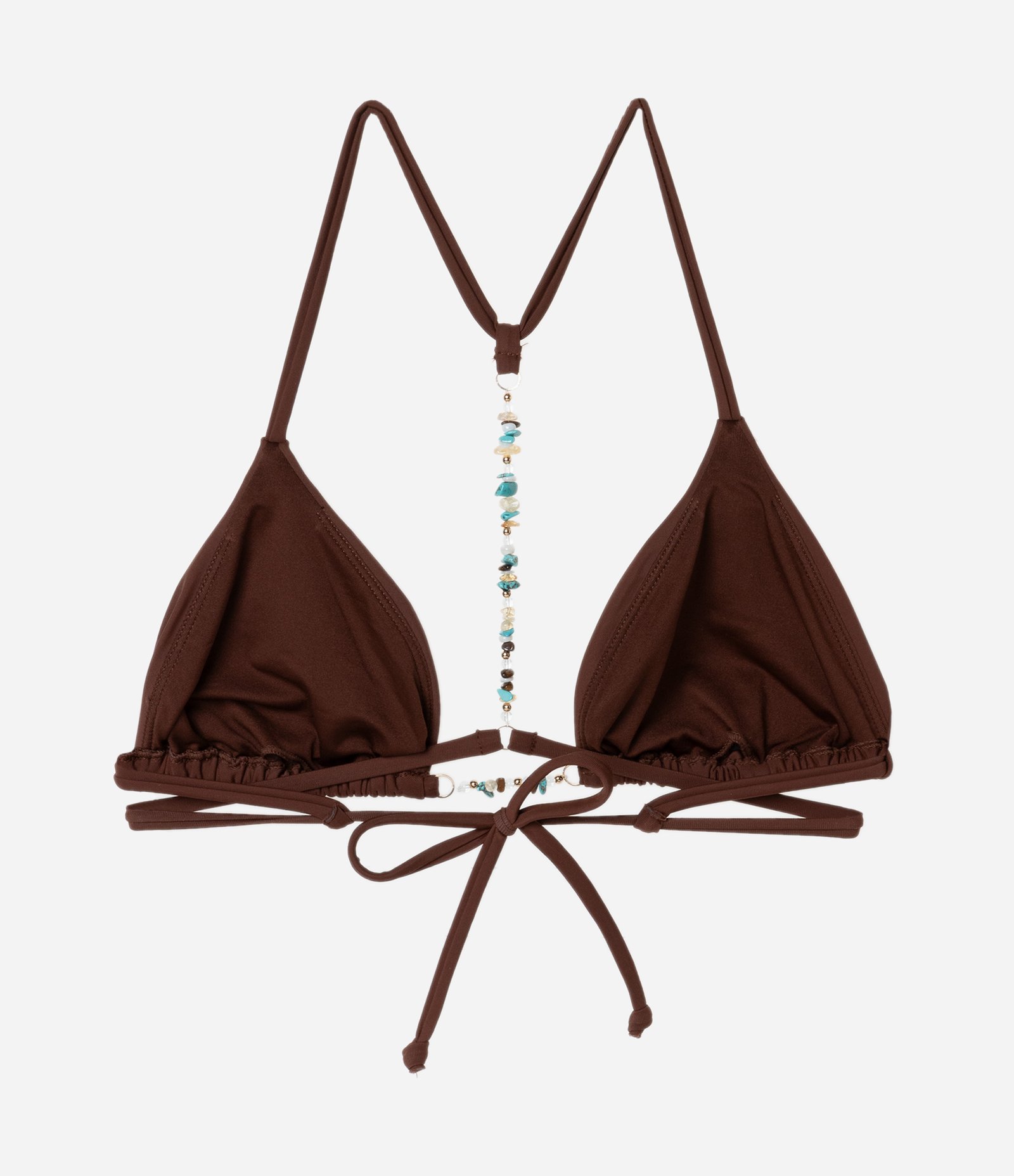 Biquini Top com Costas Trançadas e Aviamento de Pedrinhas Marrom 6
