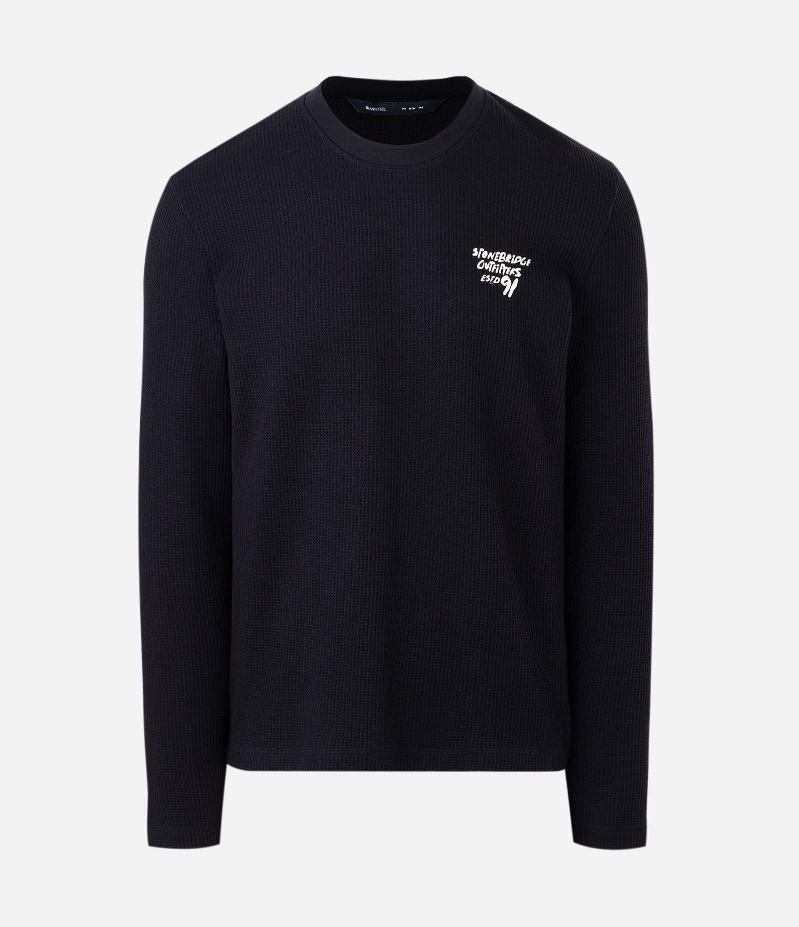 Camiseta Manga Longa com Textura Waffle com Lettering Preto 5