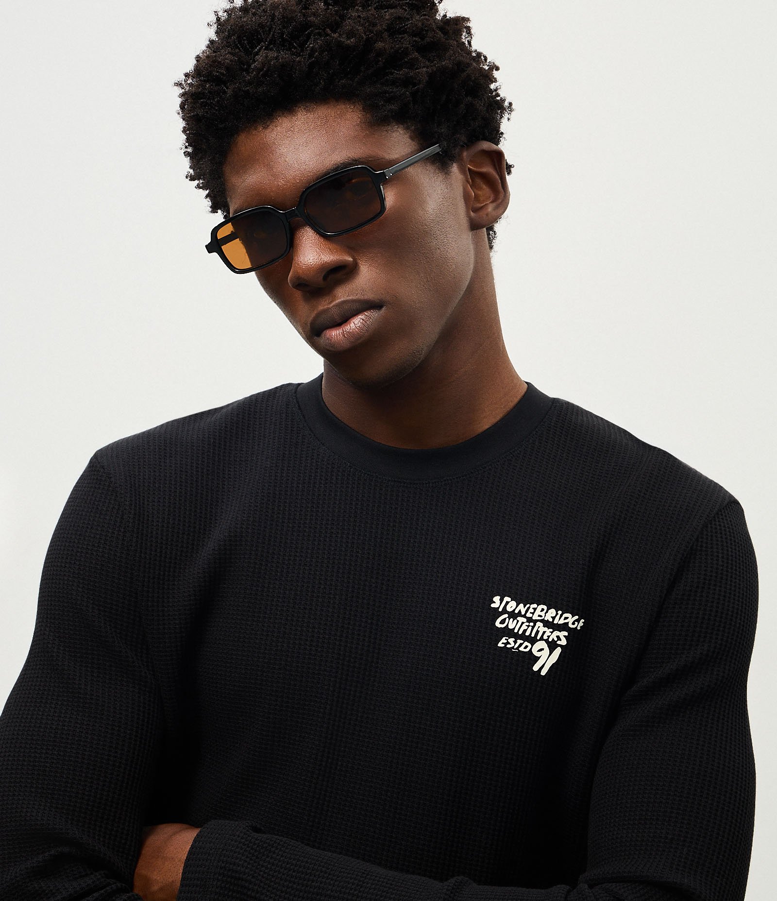 Camiseta Manga Longa com Textura Waffle com Lettering Preto 3