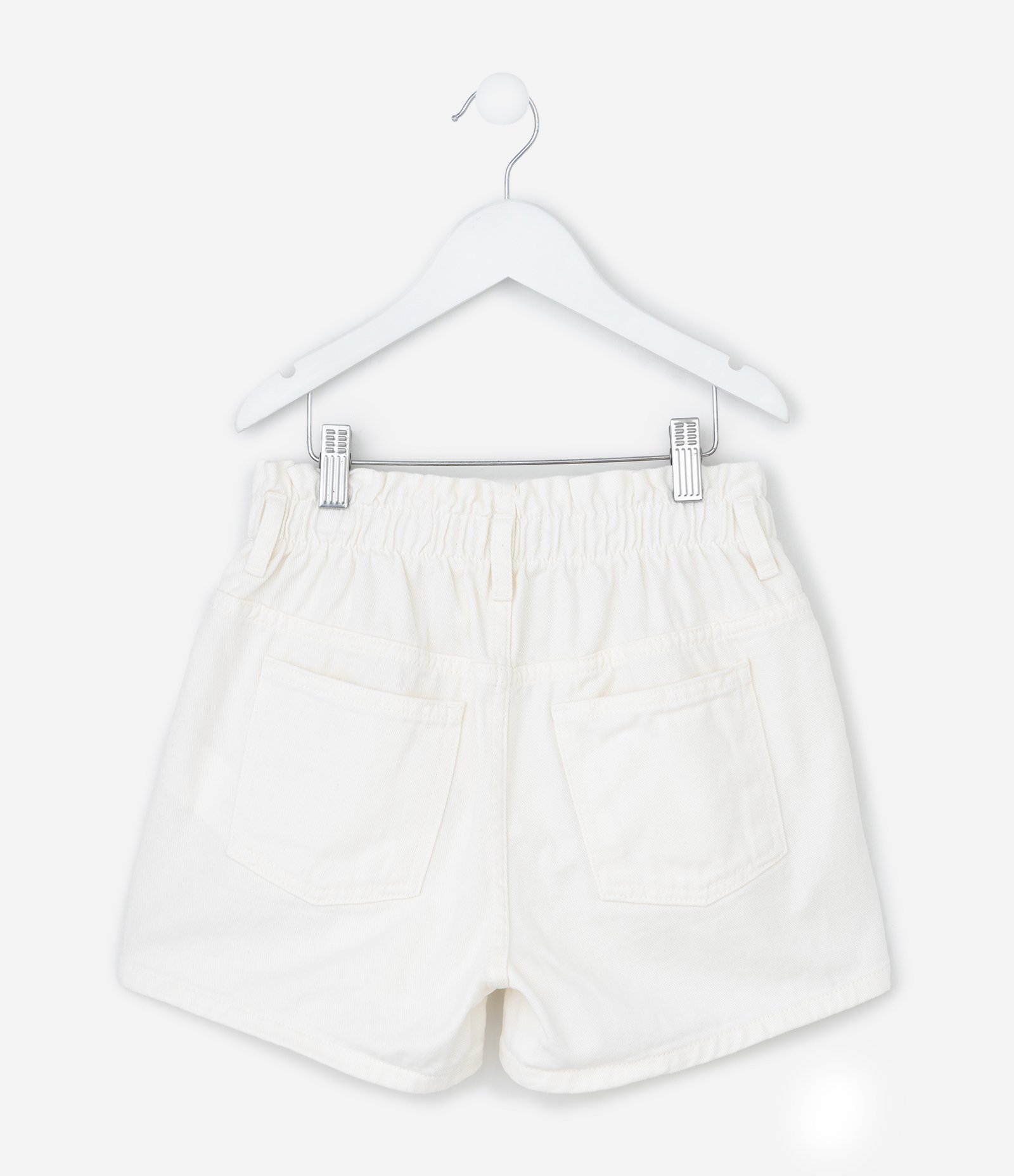 Short Infantil Clochard em Sarja com Estampa Tropical Bordada - Tam 5 a 14 Anos Branco 2