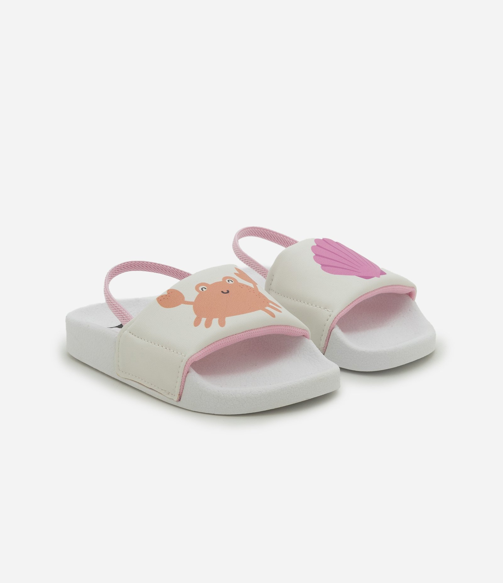 Chinelo Infantil Slide com Estampa Concha e Siri – Tam 17/18 a 23/24 Branco 1
