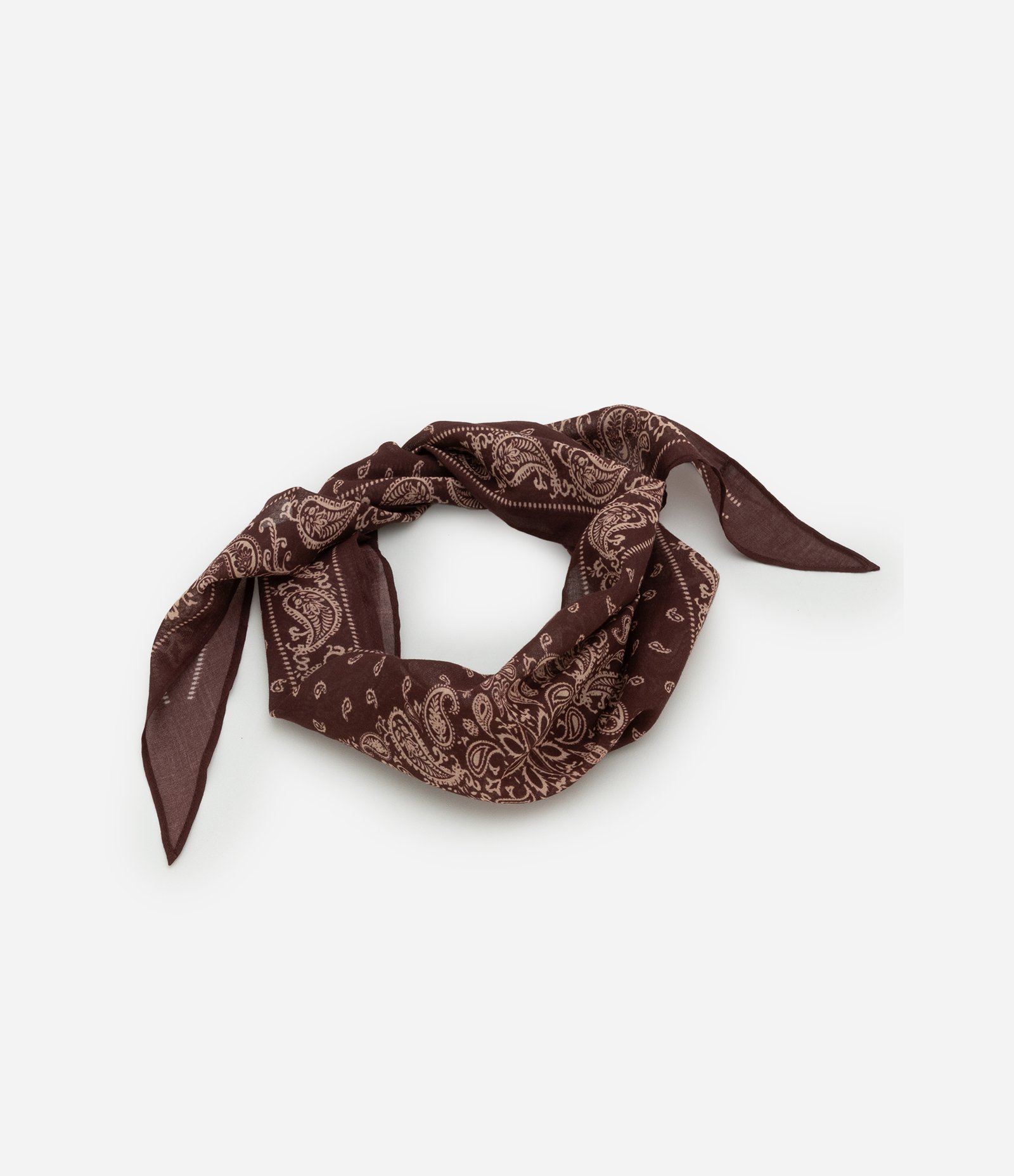 Lenço Triangular em Algodão com Estampa Paisley Marrom 1