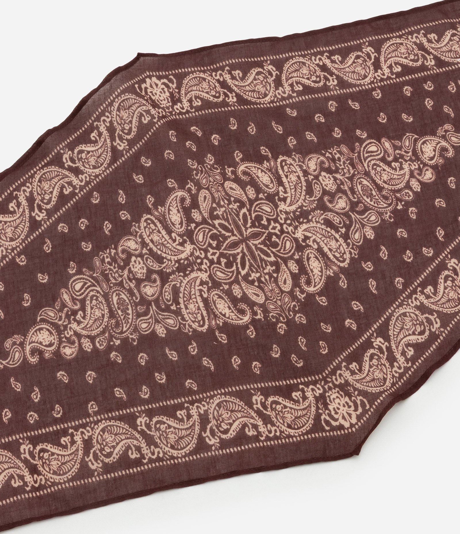 Lenço Triangular em Algodão com Estampa Paisley Marrom 3