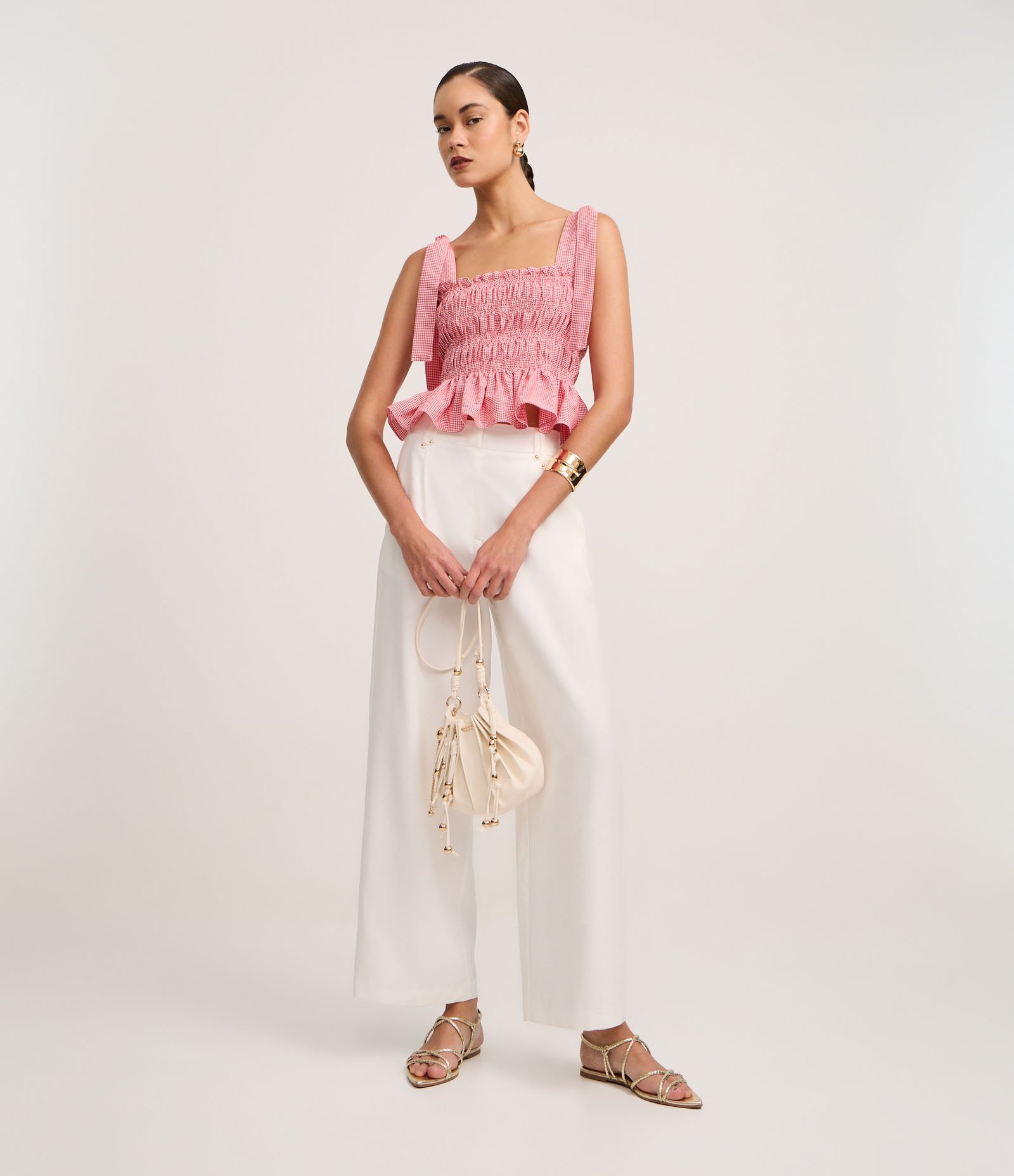 Blusa Alfaiatada Xadrez com Amarração na Alça Rosa 2