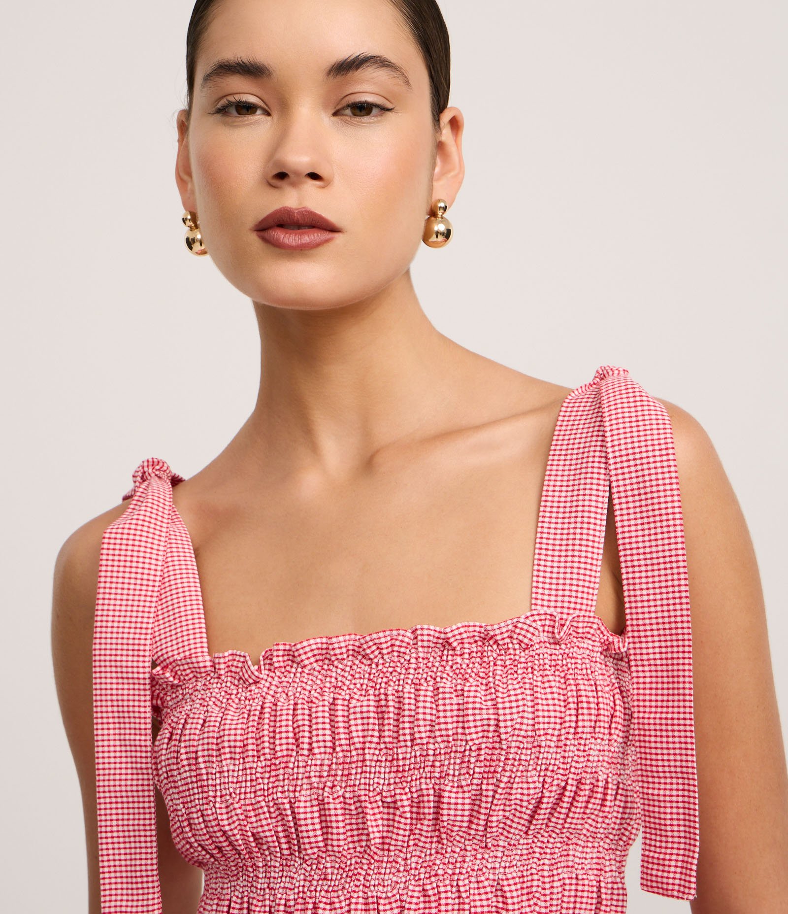 Blusa Alfaiatada Xadrez com Amarração na Alça Rosa 3