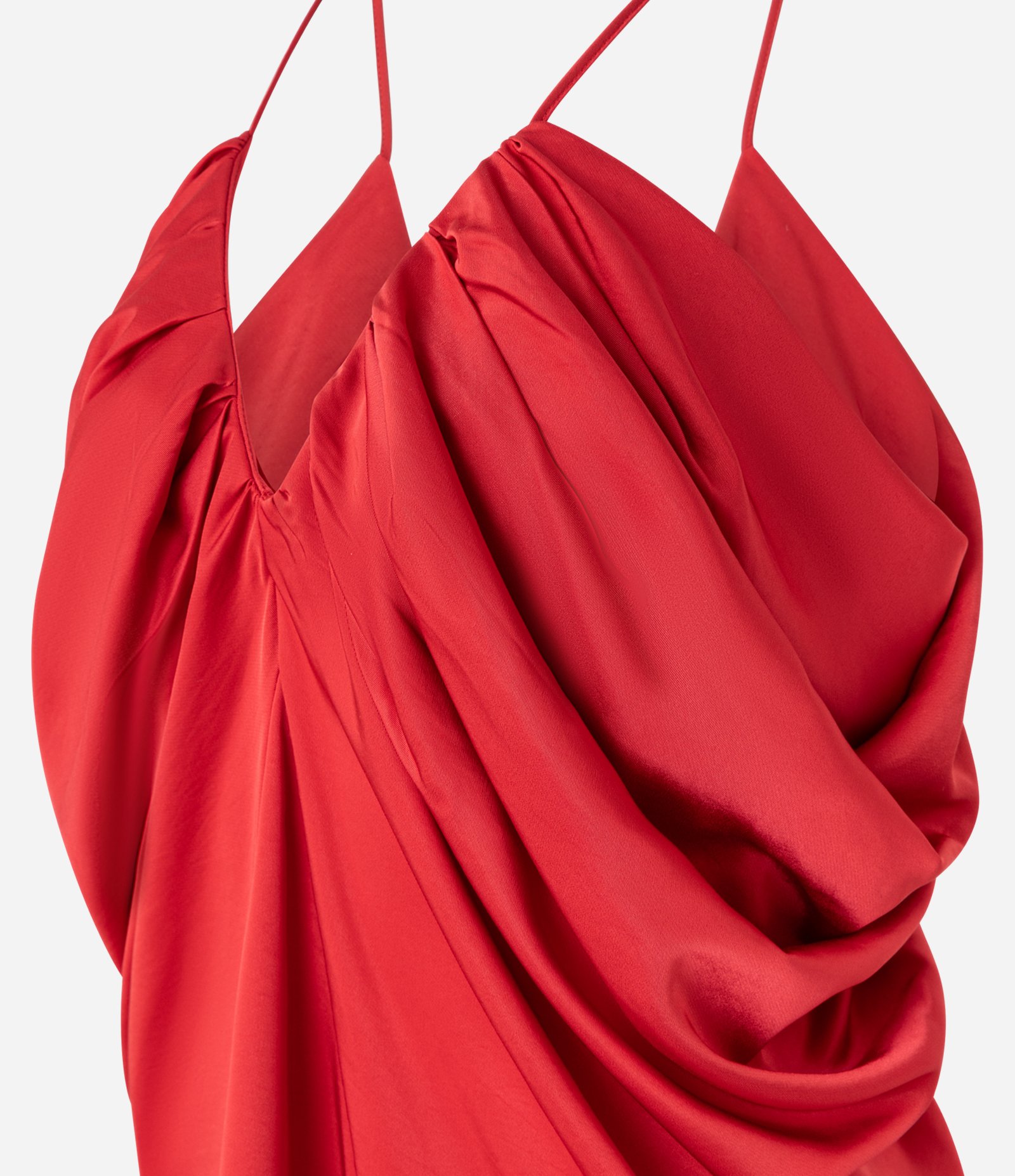 Vestido Longo em Cetim com Alça Fina e Drapeados Vermelho 8