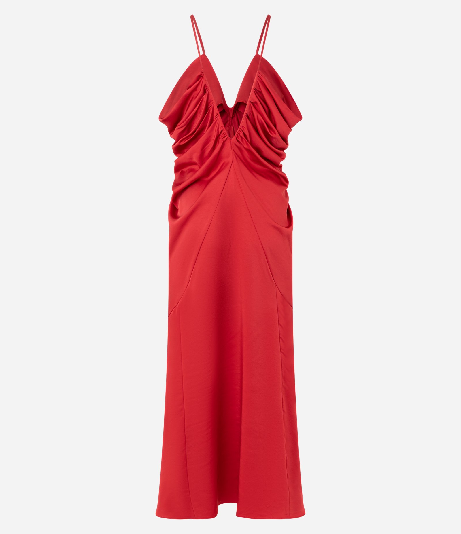 Vestido Longo em Cetim com Alça Fina e Drapeados Vermelho 9
