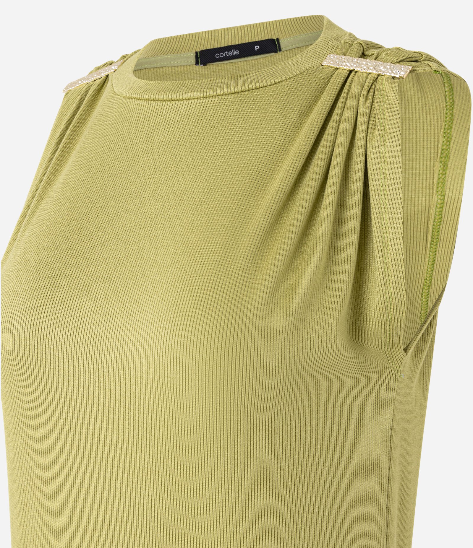 Blusa Canelada em Ribana com Detalhe Metalizado no Ombro Verde Outono 5