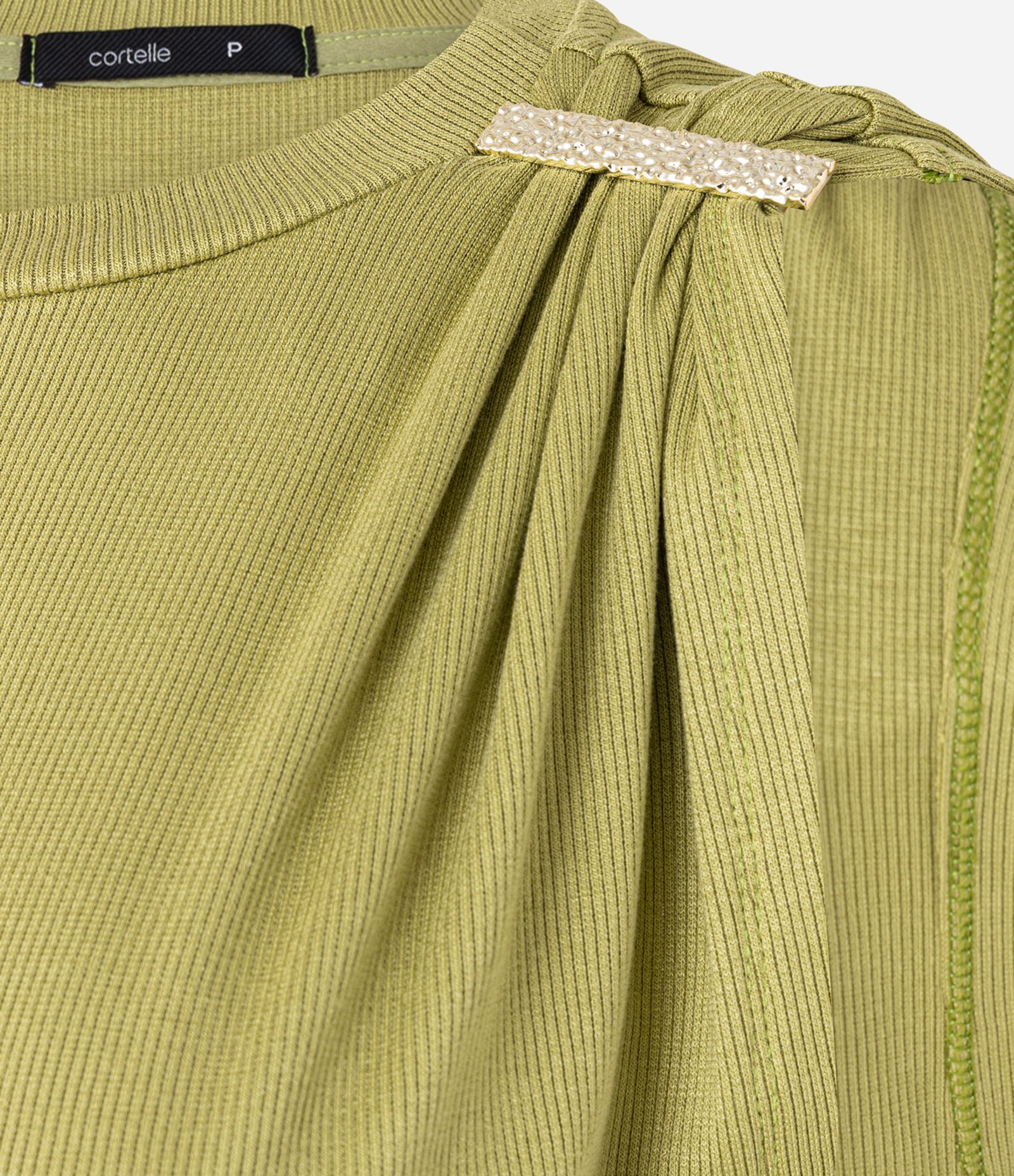 Blusa Canelada em Ribana com Detalhe Metalizado no Ombro Verde Outono 6