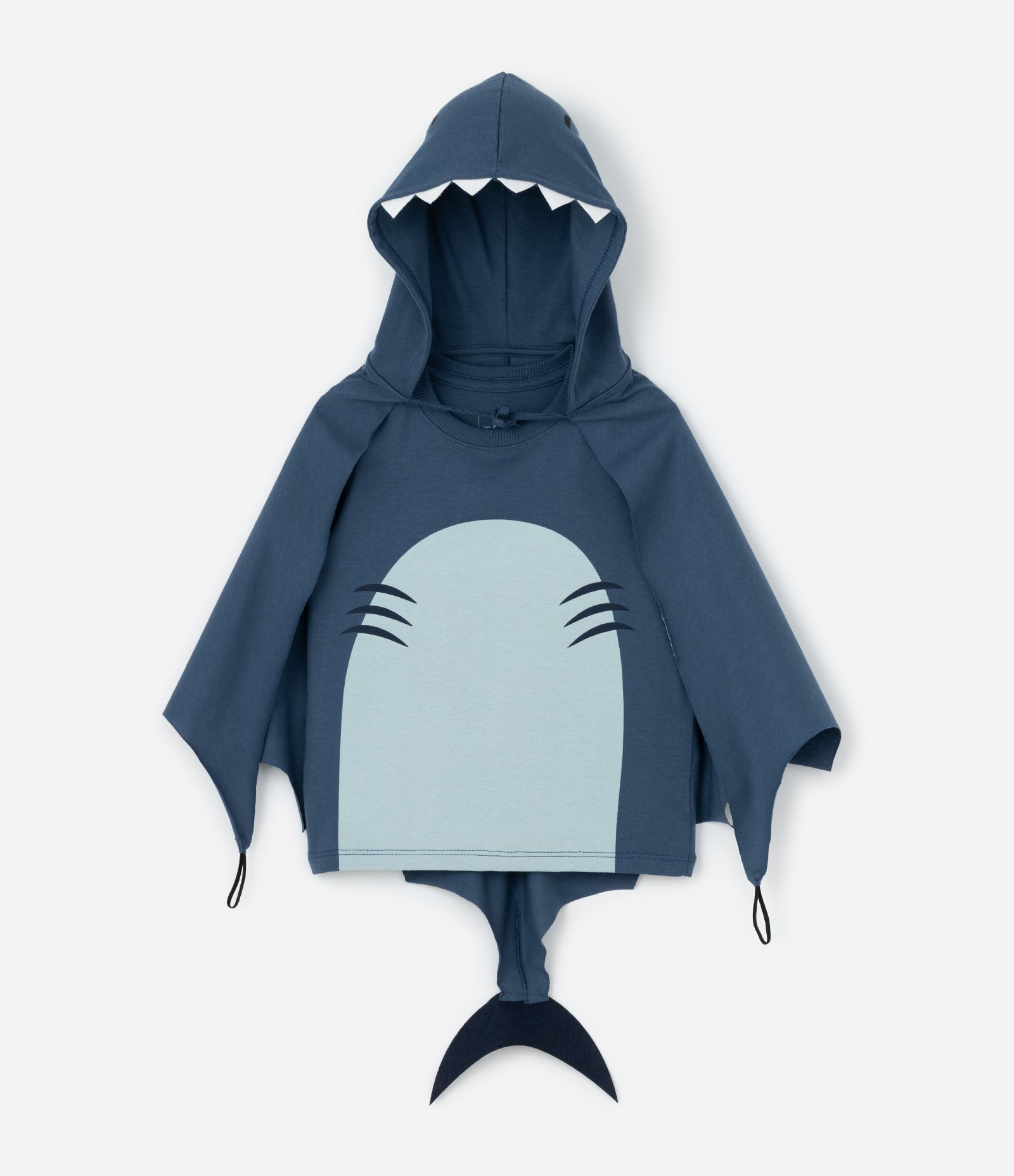 Camiseta Infantil com Estampa de Tubarão e Capa - Tam 1 a 6 Anos Azul 1