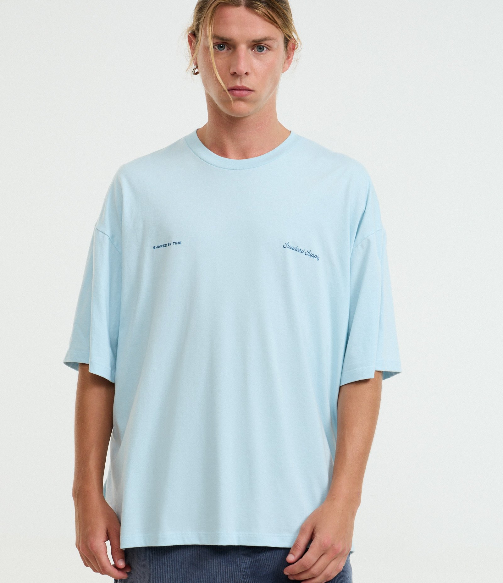 Camiseta Oversized em Algodão com Estampa Lettering Standard Supply Azul 1