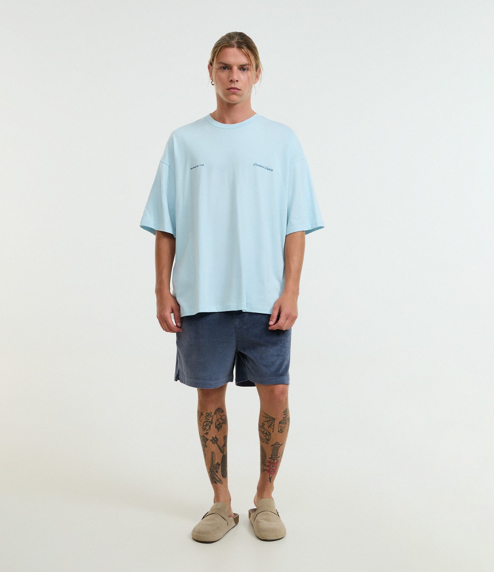 Camiseta Oversized em Algodão com Estampa Lettering Standard Supply Azul 2