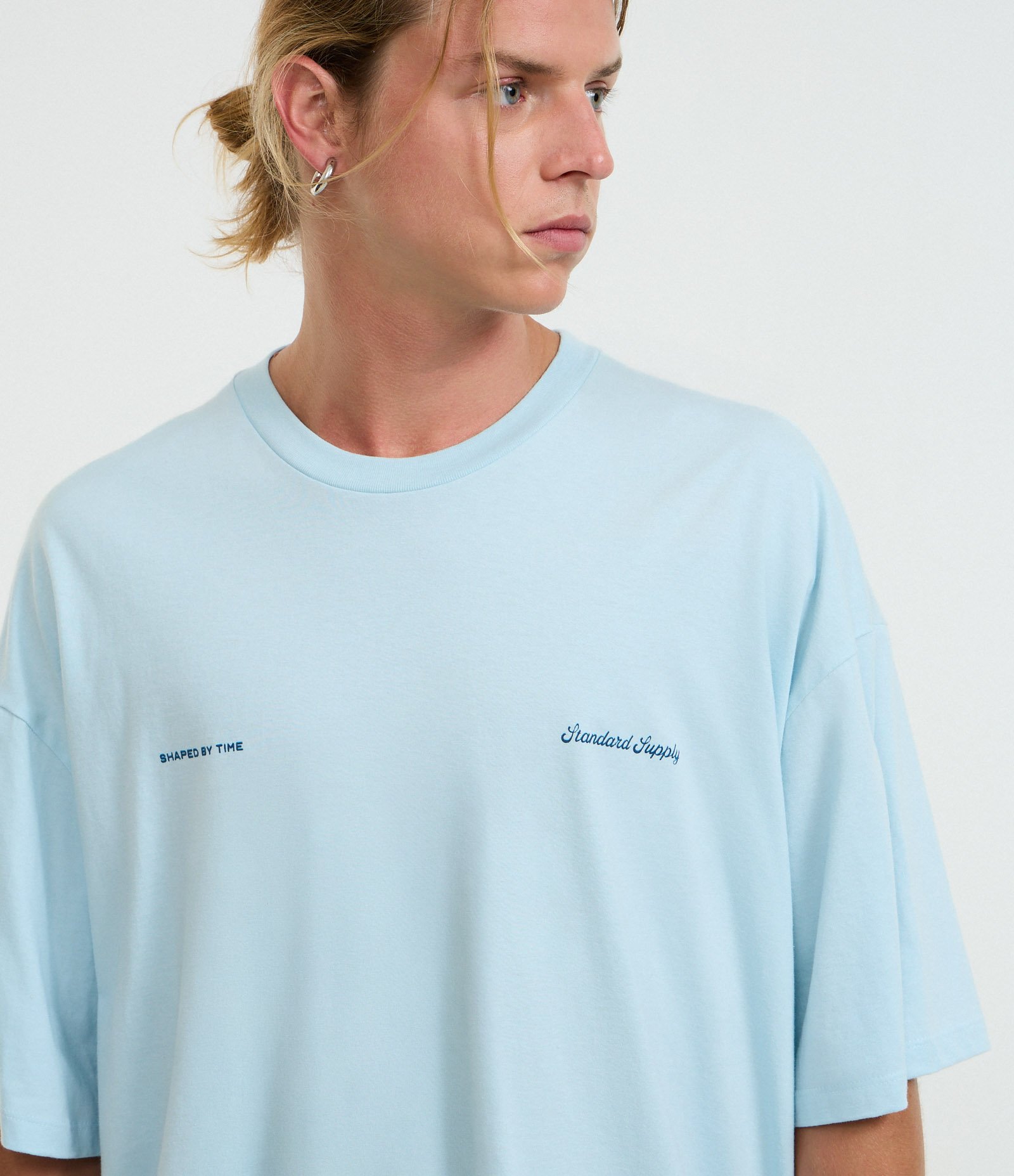 Camiseta Oversized em Algodão com Estampa Lettering Standard Supply Azul 4