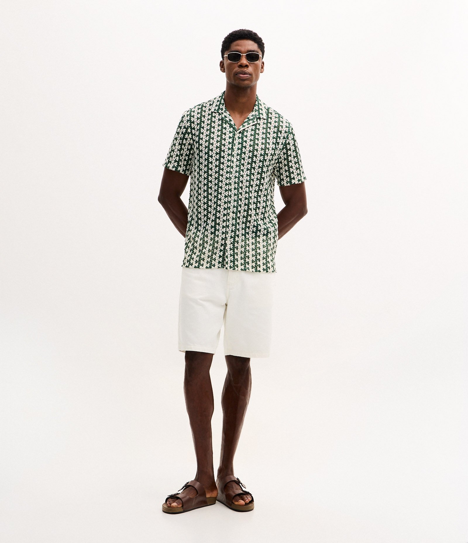 Camisa Manga Curta Texturizada em Listra Verde 2