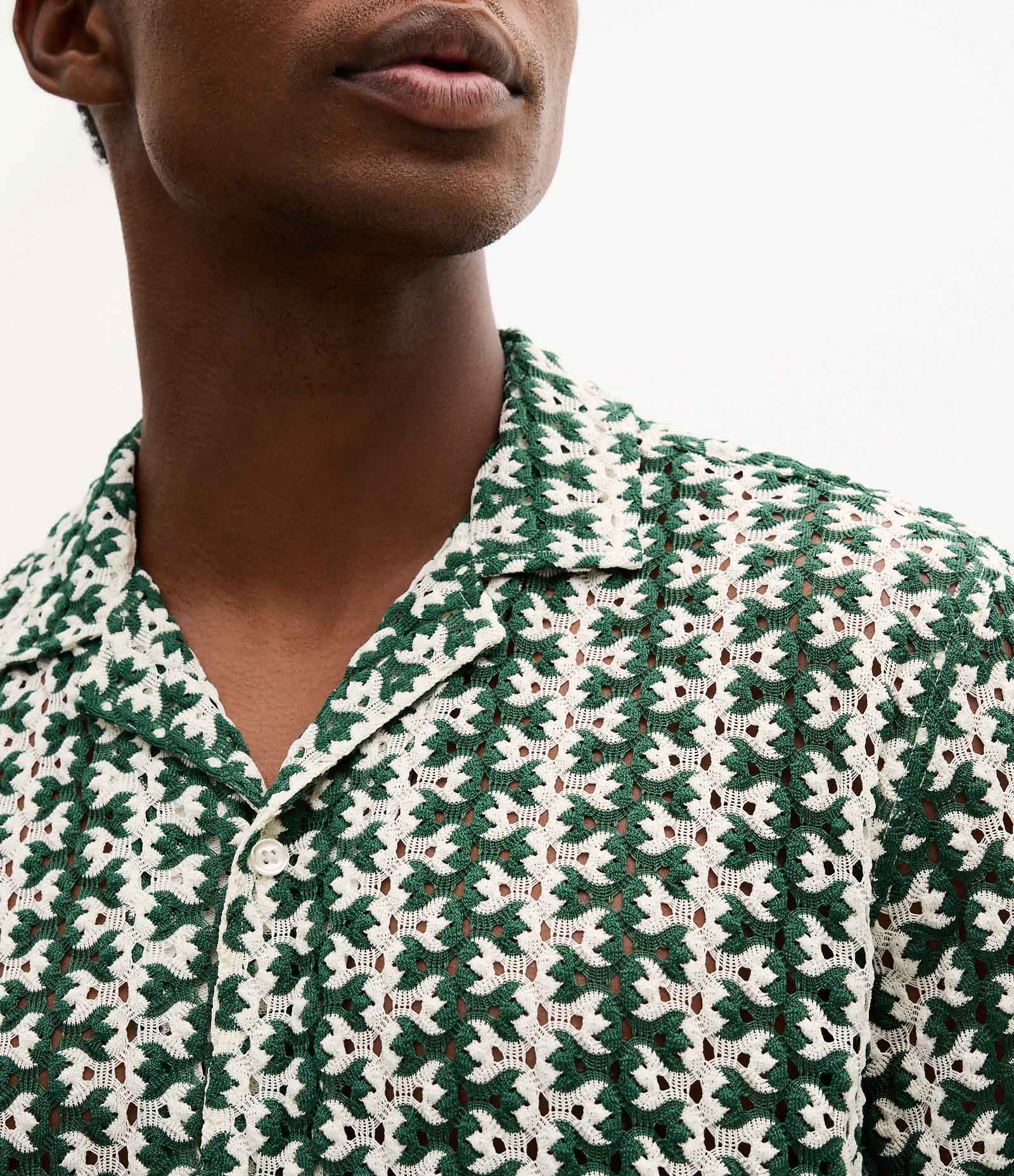 Camisa Manga Curta Texturizada em Listra Verde 3