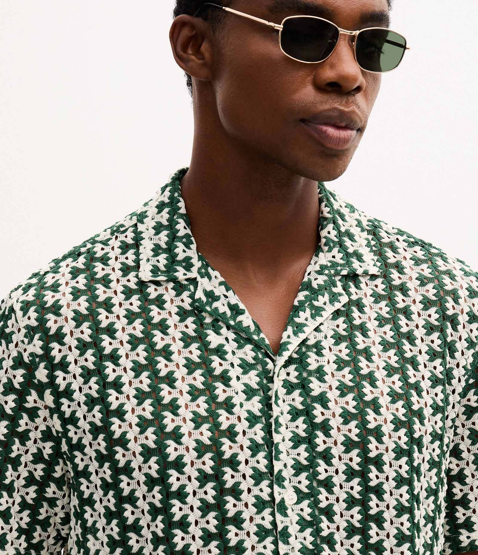 Camisa Manga Curta Texturizada em Listra Verde 4