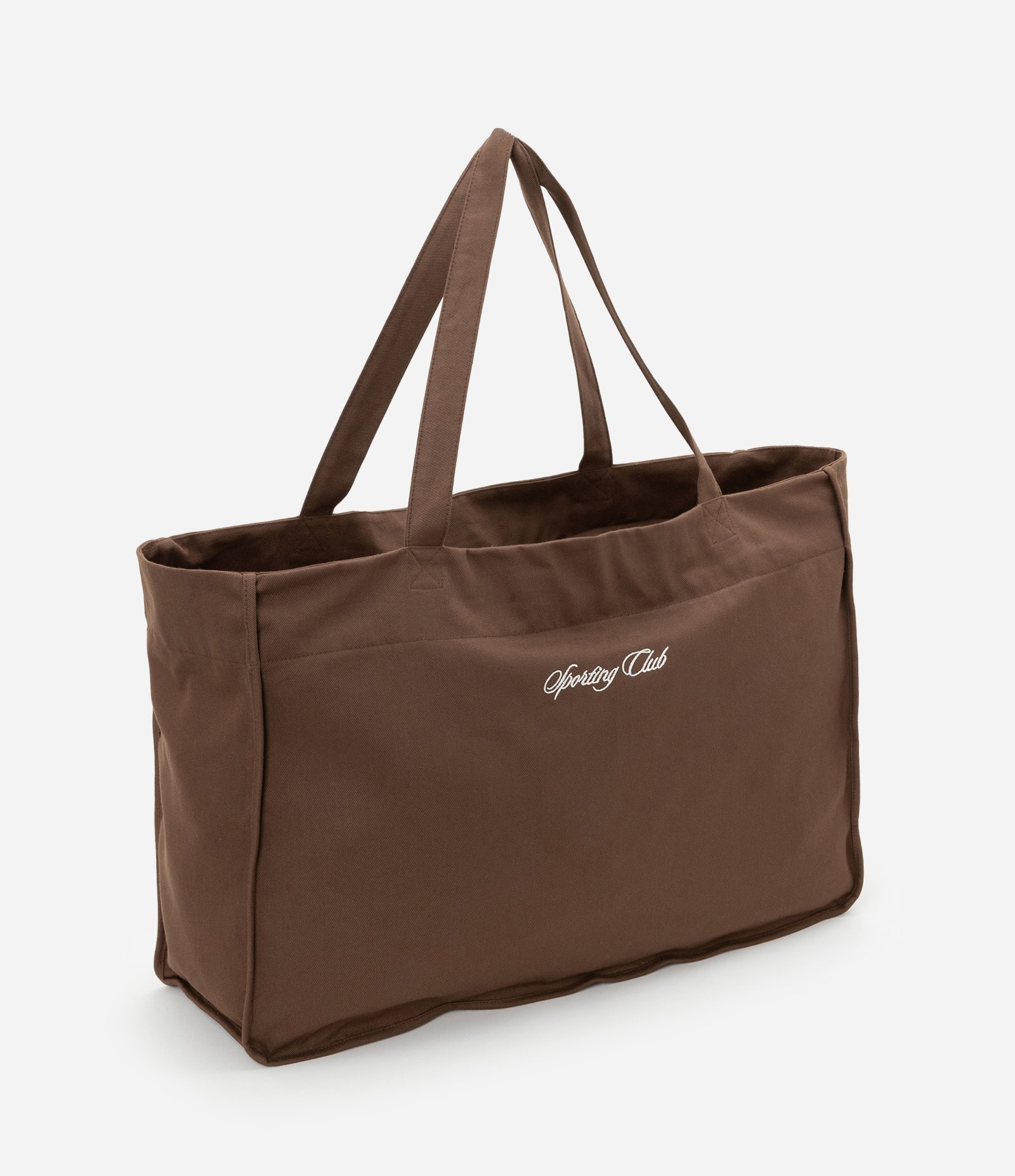 Bolsa Shopper Esportiva Grande em Sarja com Estampa Bordada Marrom 1