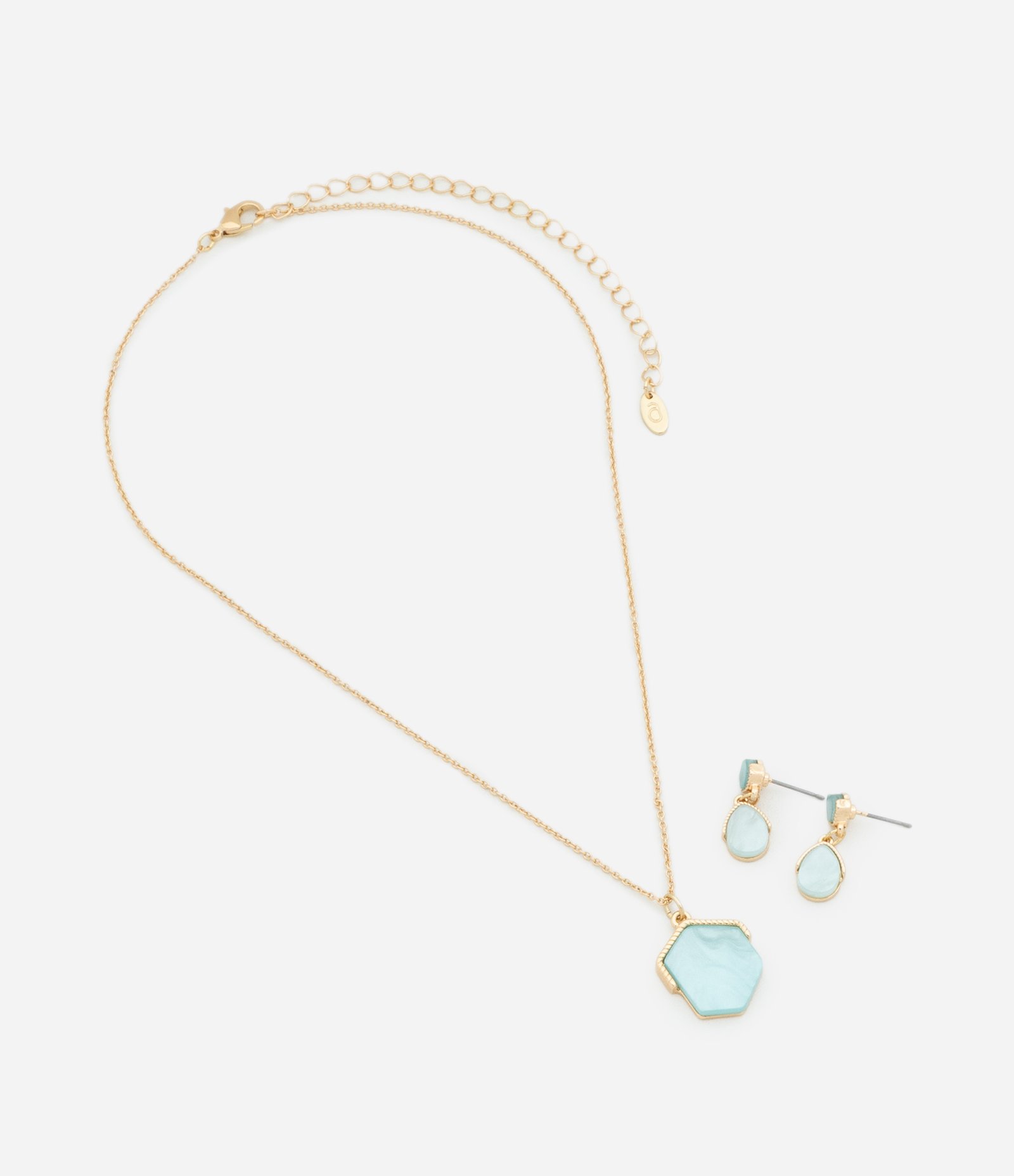 Conjunto de Colar com Pingente Geométrico e Brincos Pequenos Dourado 3