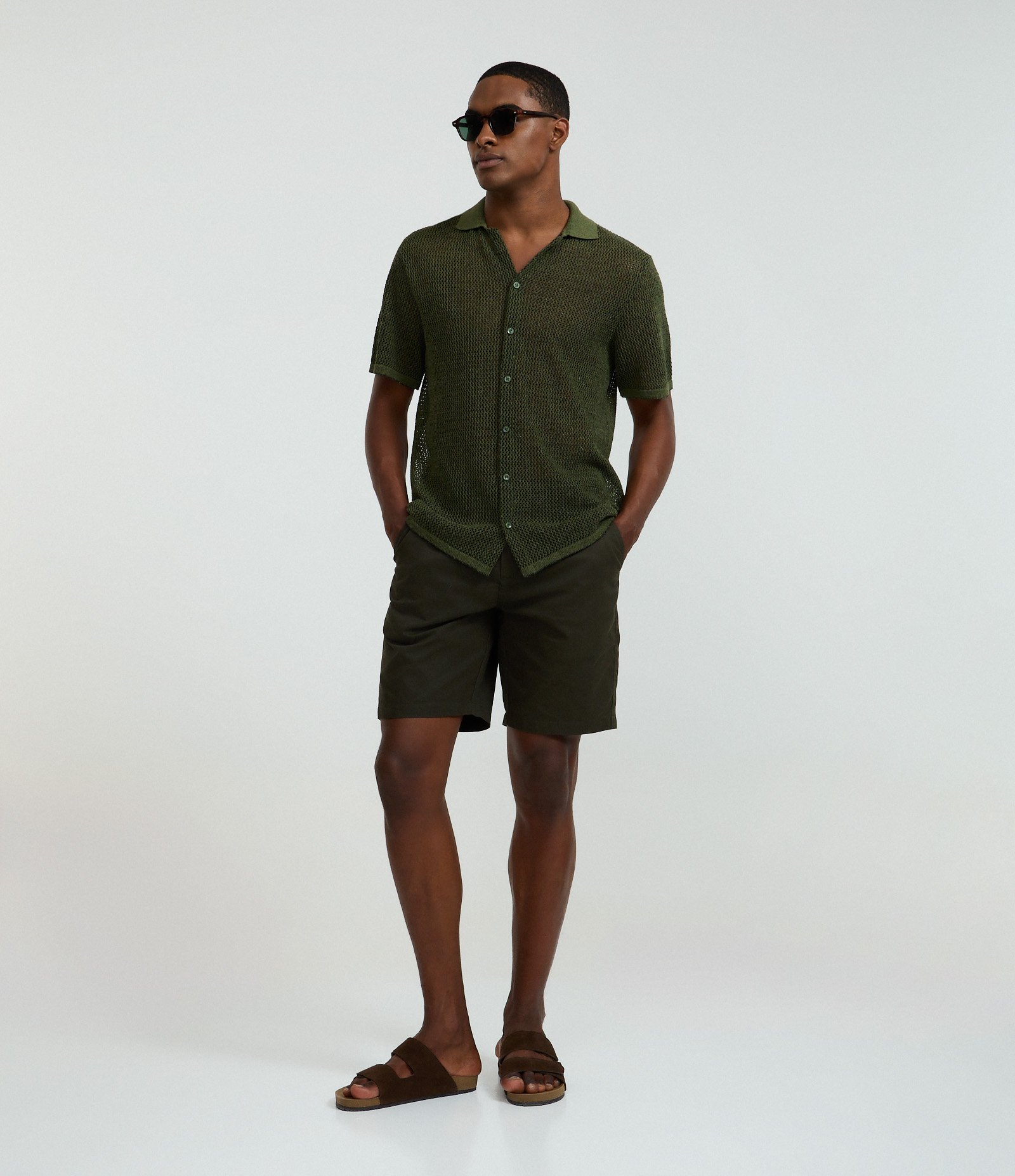 Camisa Regular Texturizado com Textura Efeito Crochê Verde 2