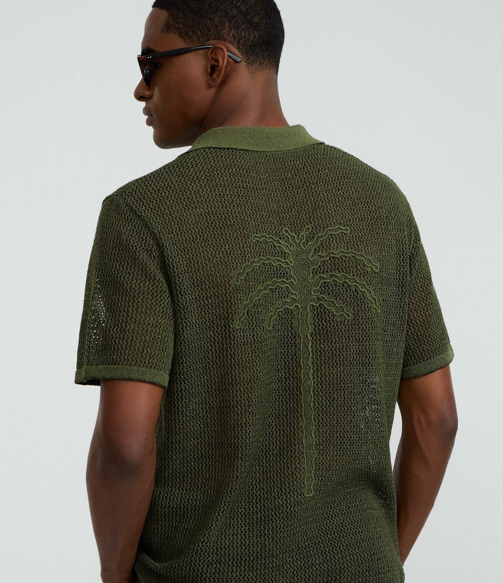 Camisa Regular Texturizado com Textura Efeito Crochê Verde 3