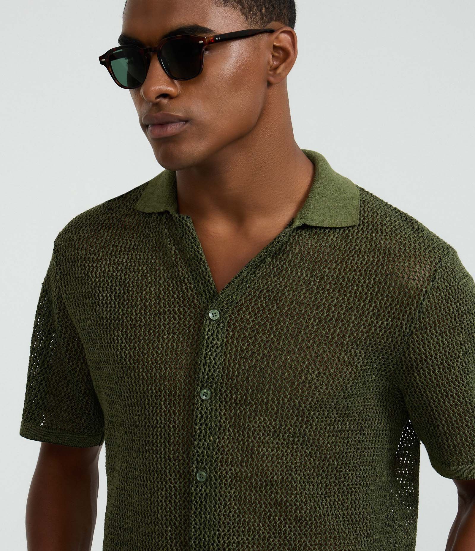 Camisa Regular Texturizado com Textura Efeito Crochê Verde 4