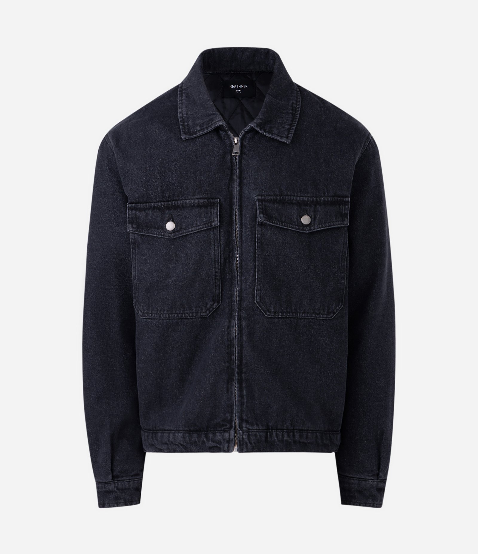 Jaqueta Masculina Jeans Boxy com Zíper Preto 5