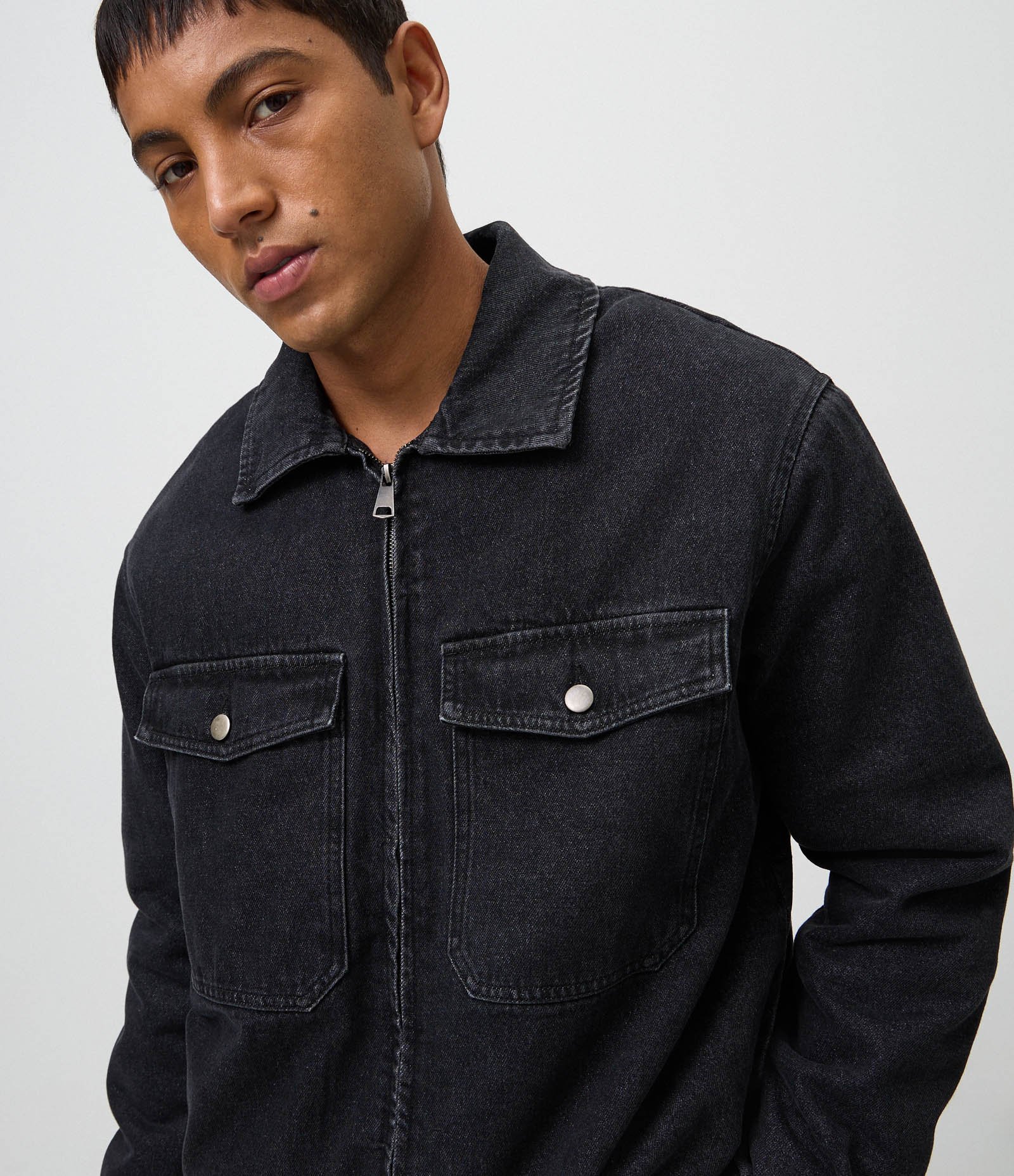 Jaqueta Masculina Jeans Boxy com Zíper Preto 4