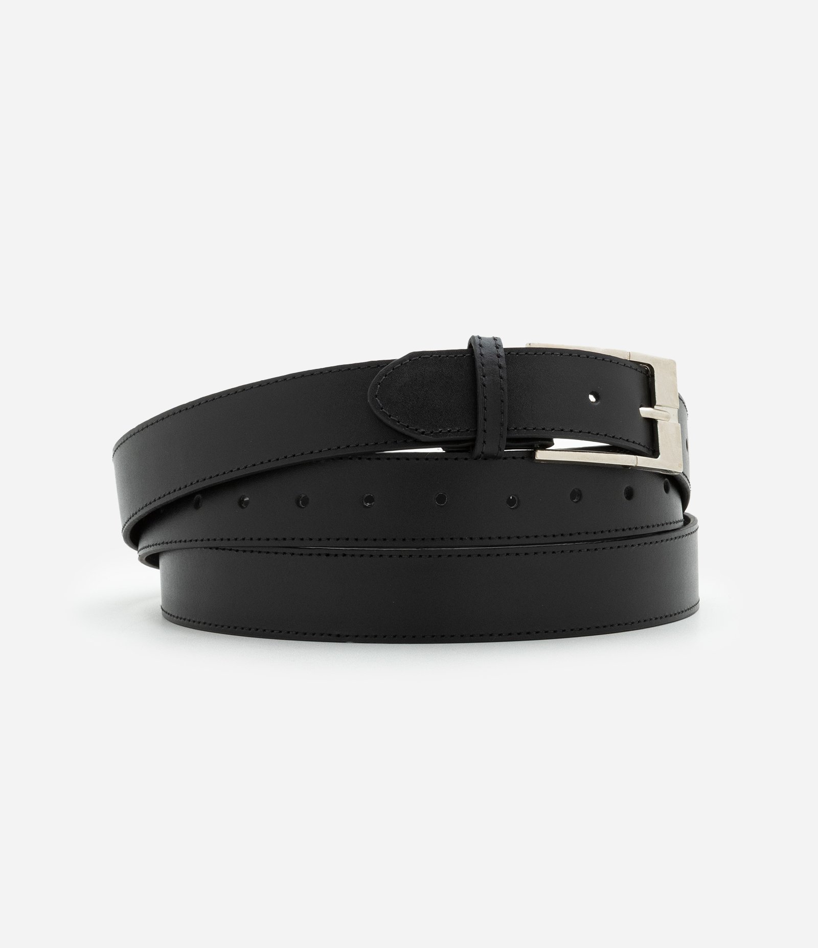 Cinto Médio em Couro Alongado e Fivela Quadrada Metalizada Preto 2