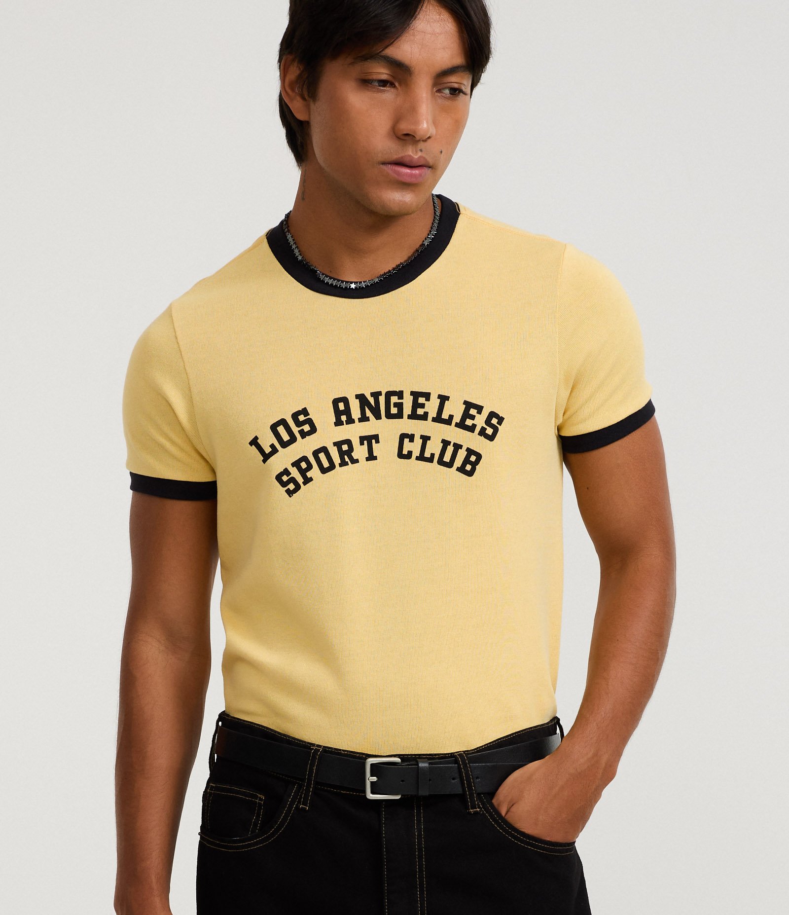 Camiseta Baby Tee com Estampa em Lettering Los Angeles Amarelo 1