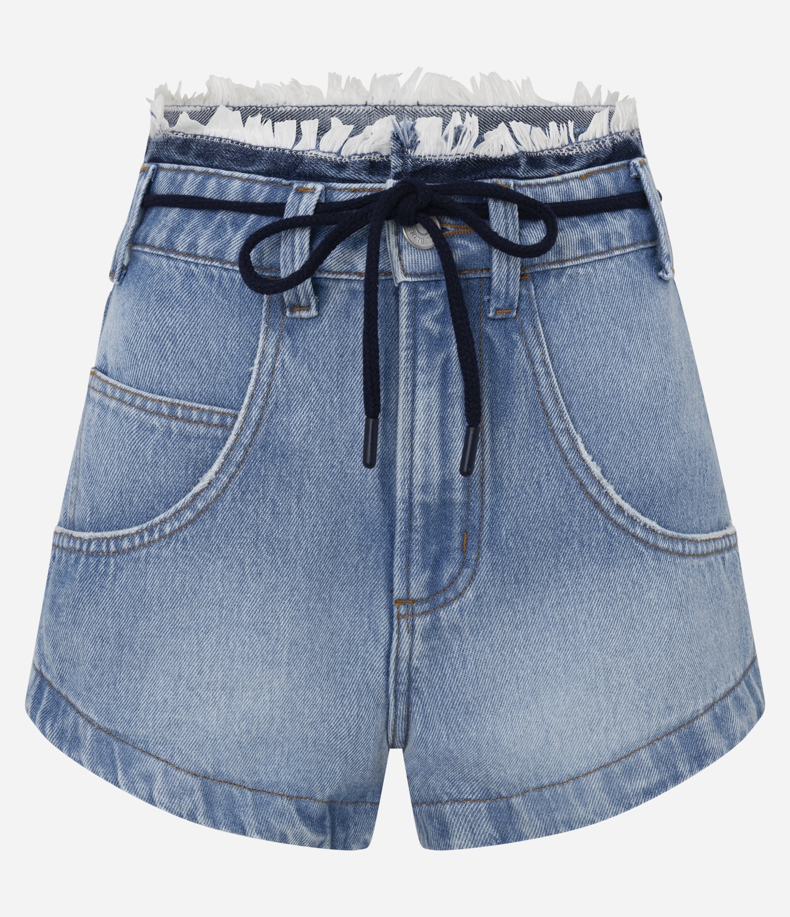 Short Cintura Alta Jeans com Cós Desfeito e Cinto Cadarço Médio 5