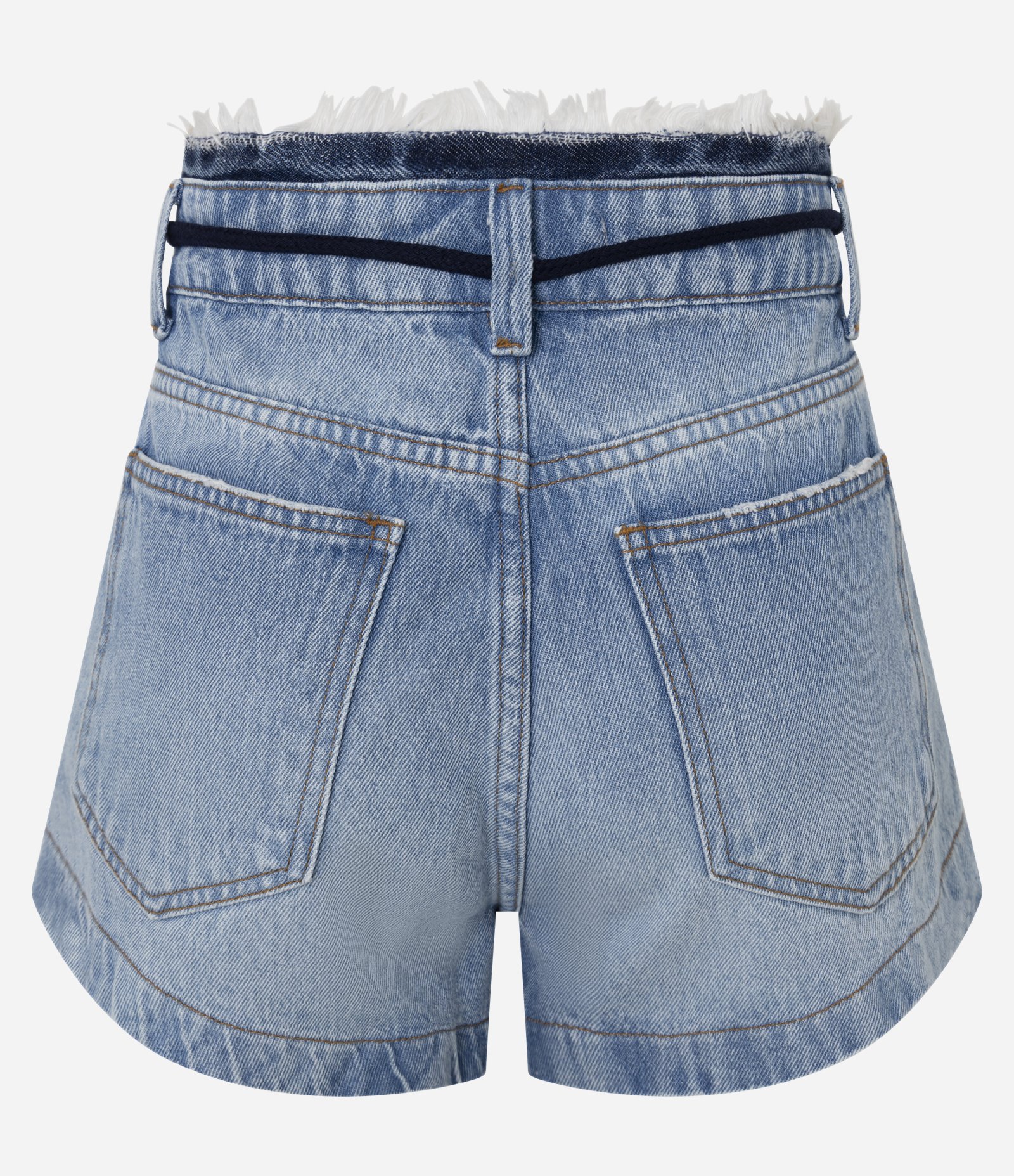 Short Cintura Alta Jeans com Cós Desfeito e Cinto Cadarço Médio 6