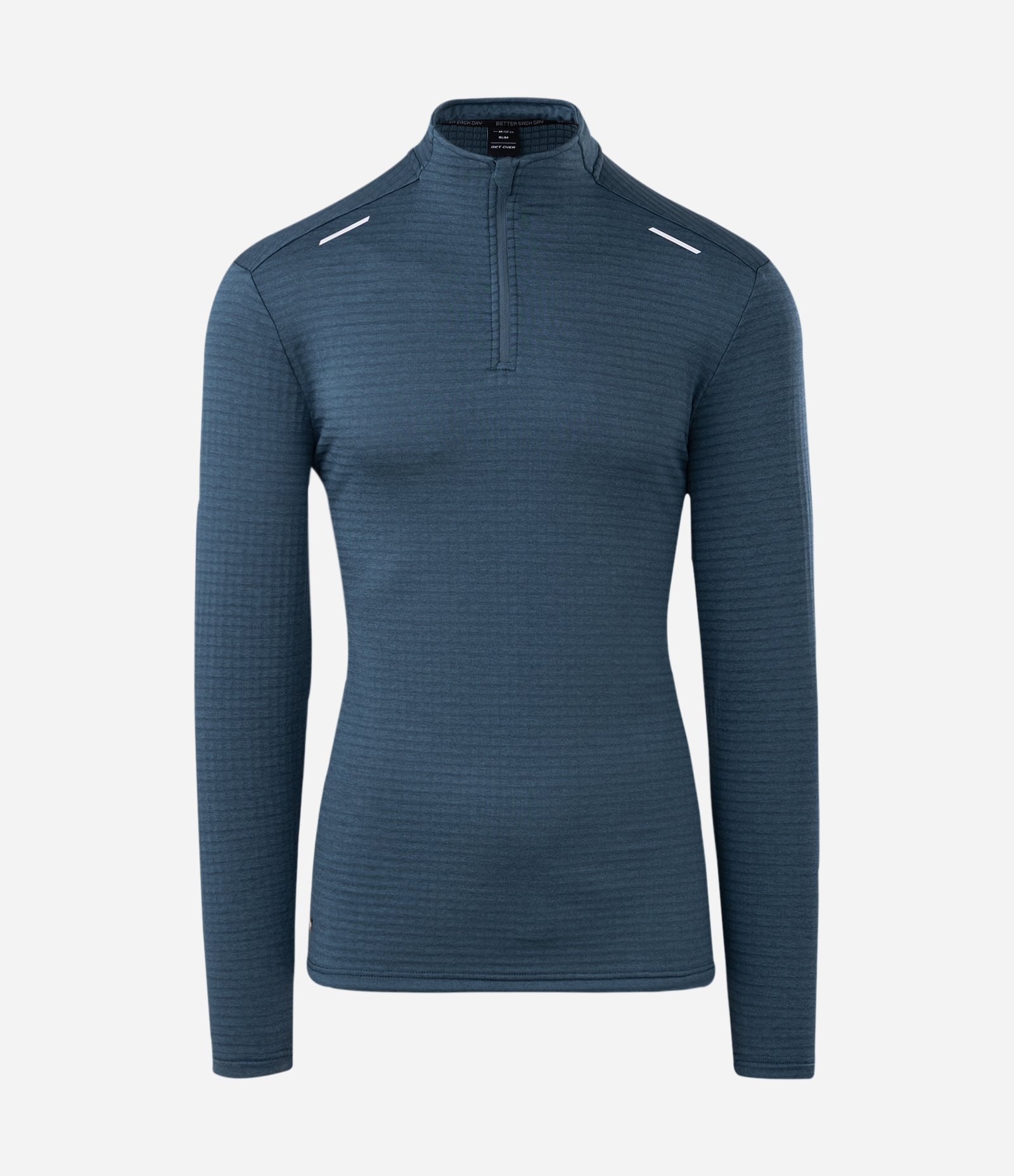 Camiseta Térmica Esportiva com Textura Canelada e Zíper na Gola Azul Escuro 6