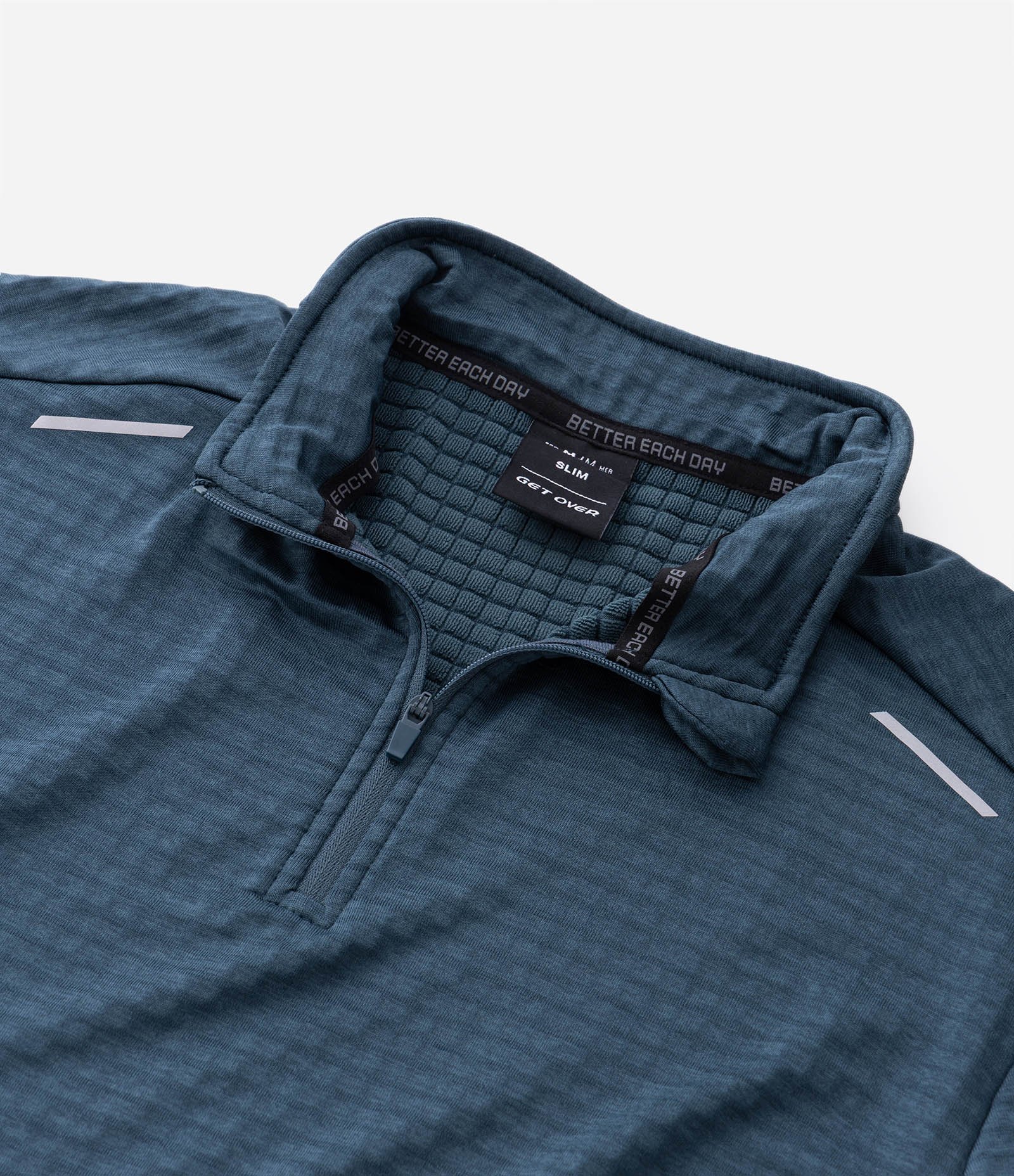 Camiseta Térmica Esportiva com Textura Canelada e Zíper na Gola Azul Escuro 13