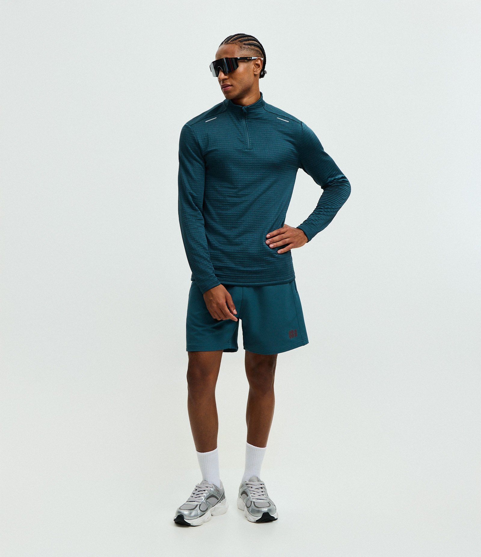 Camiseta Térmica Esportiva com Textura Canelada e Zíper na Gola Azul Escuro 2