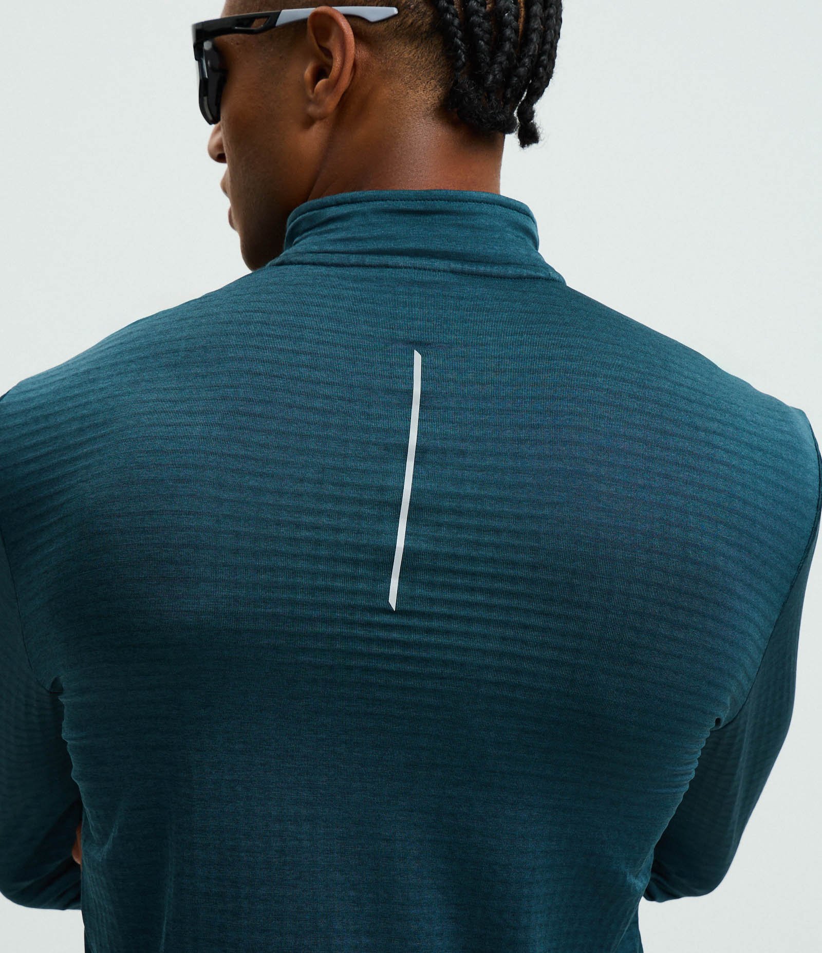 Camiseta Térmica Esportiva com Textura Canelada e Zíper na Gola Azul Escuro 3