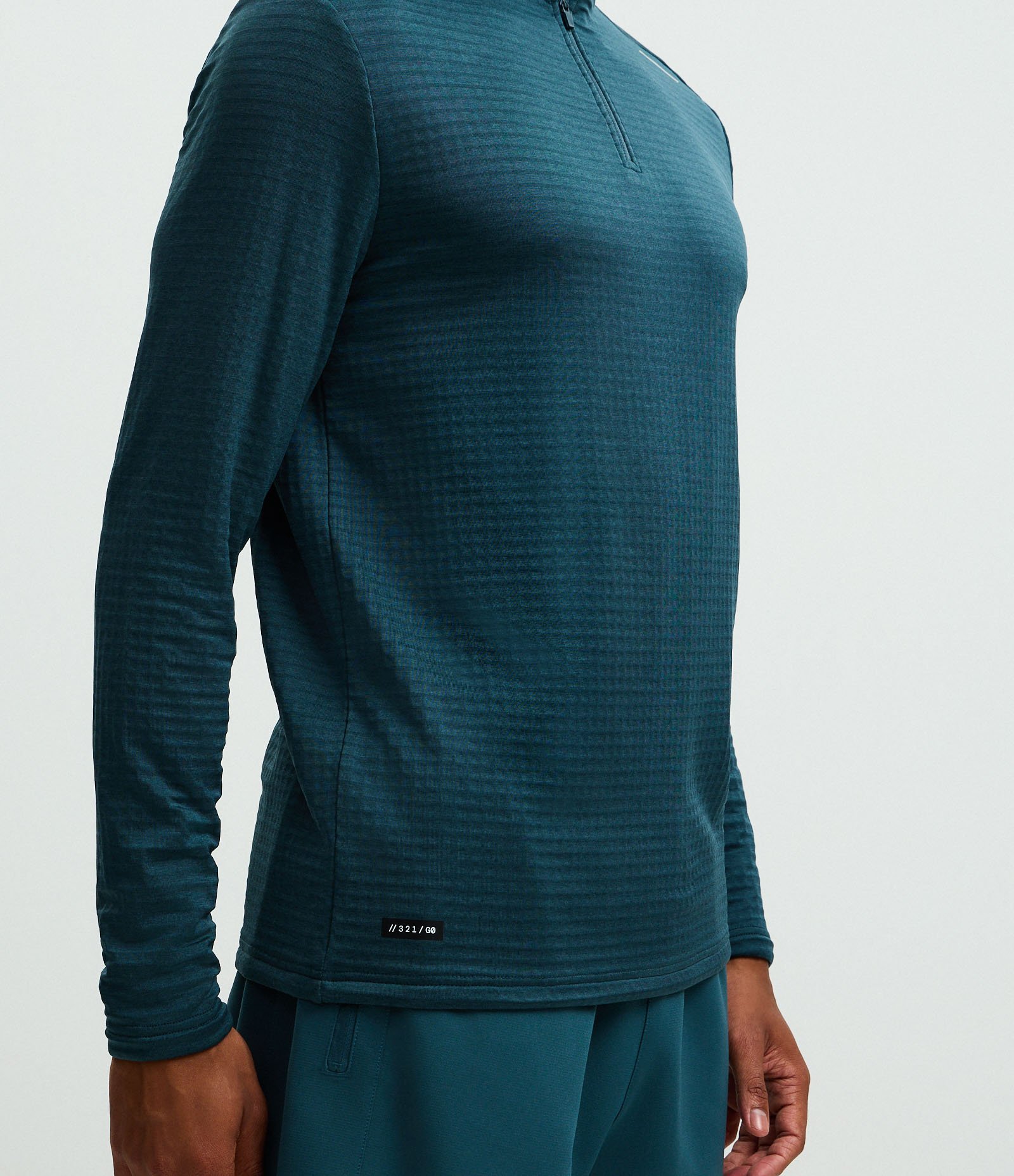 Camiseta Térmica Esportiva com Textura Canelada e Zíper na Gola Azul Escuro 4