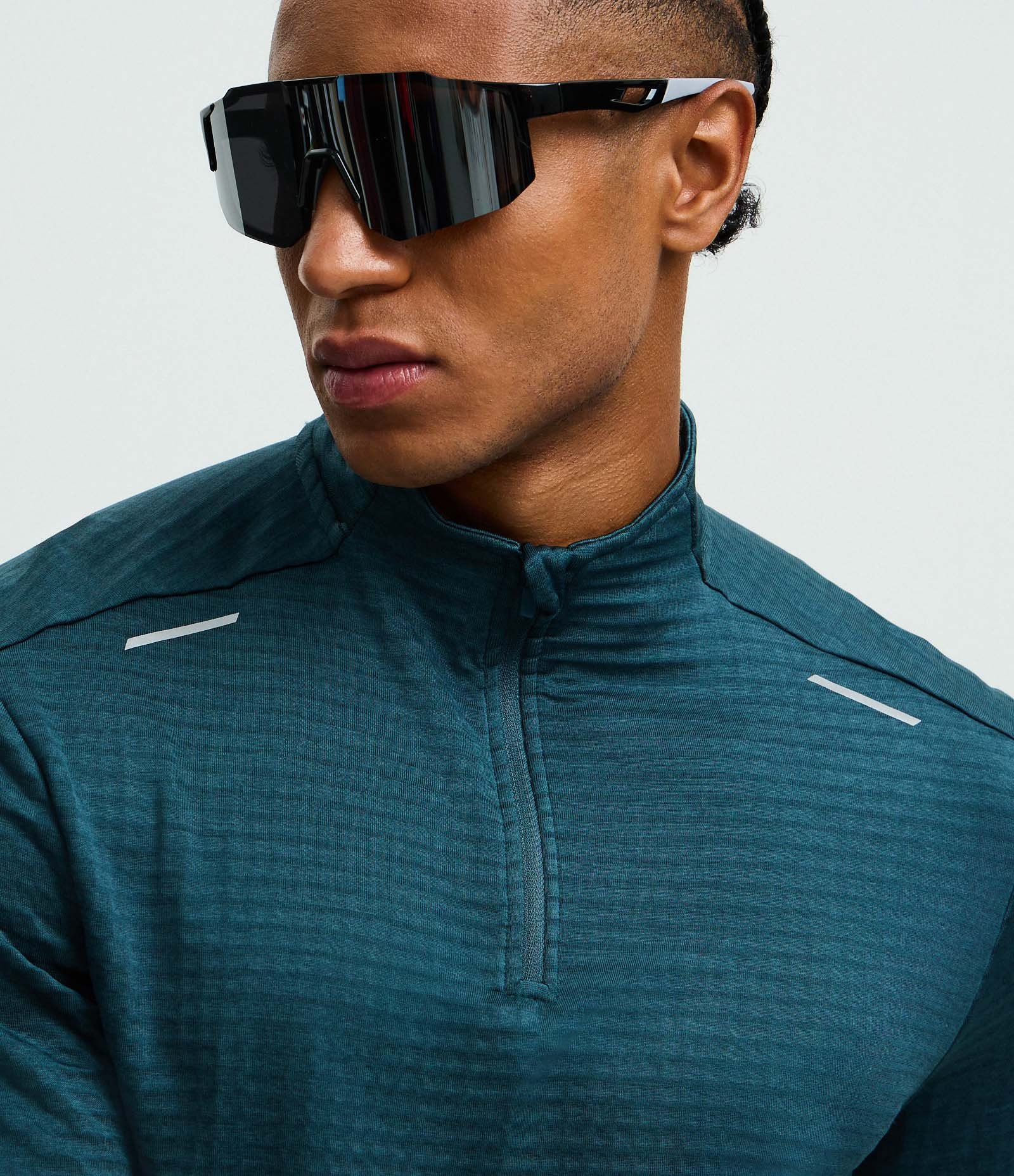 Camiseta Térmica Esportiva com Textura Canelada e Zíper na Gola Azul Escuro 5