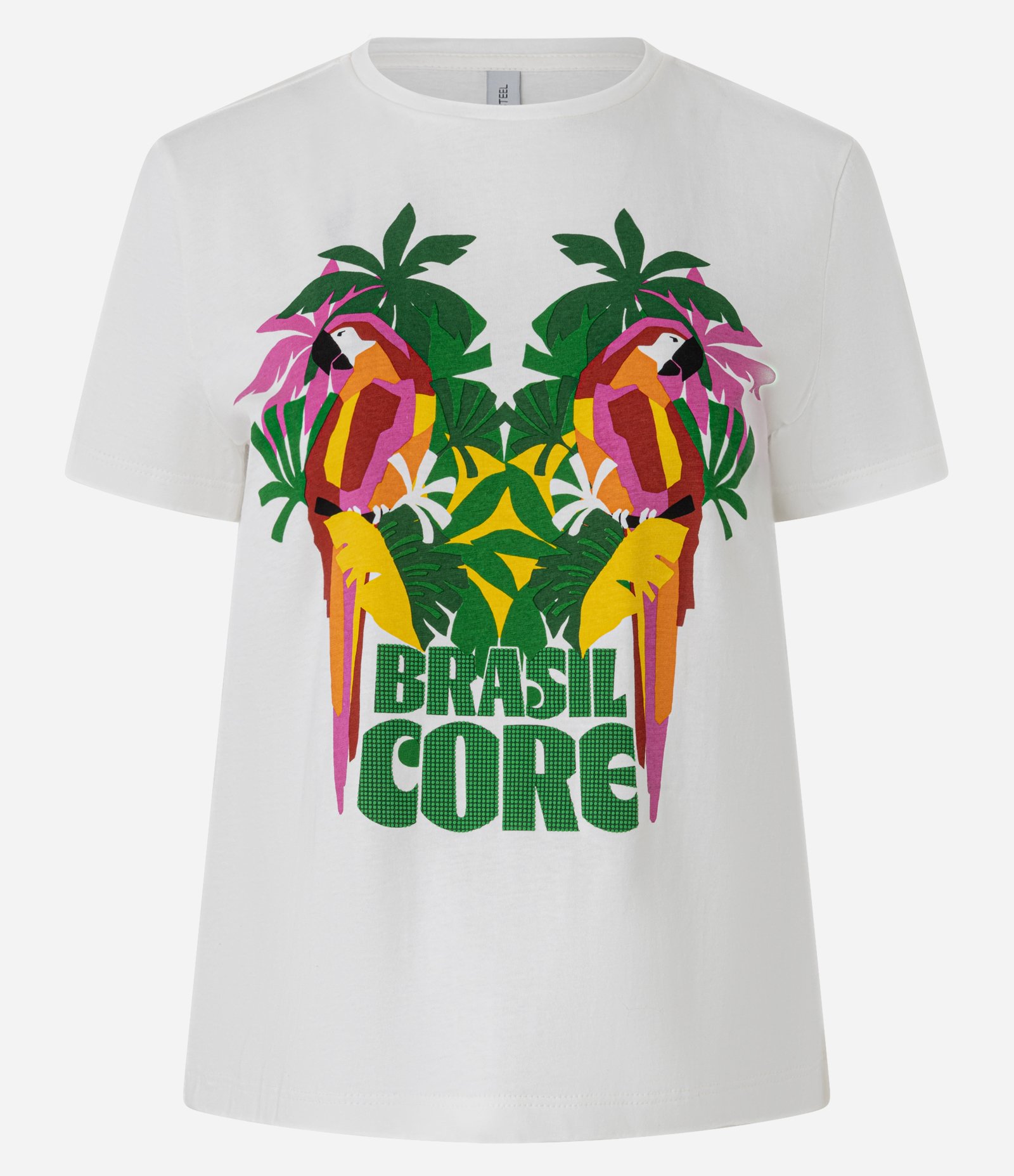 Camiseta T-shirt em Algodão com Silk em Paetês e Estampa Tropical Branco 5