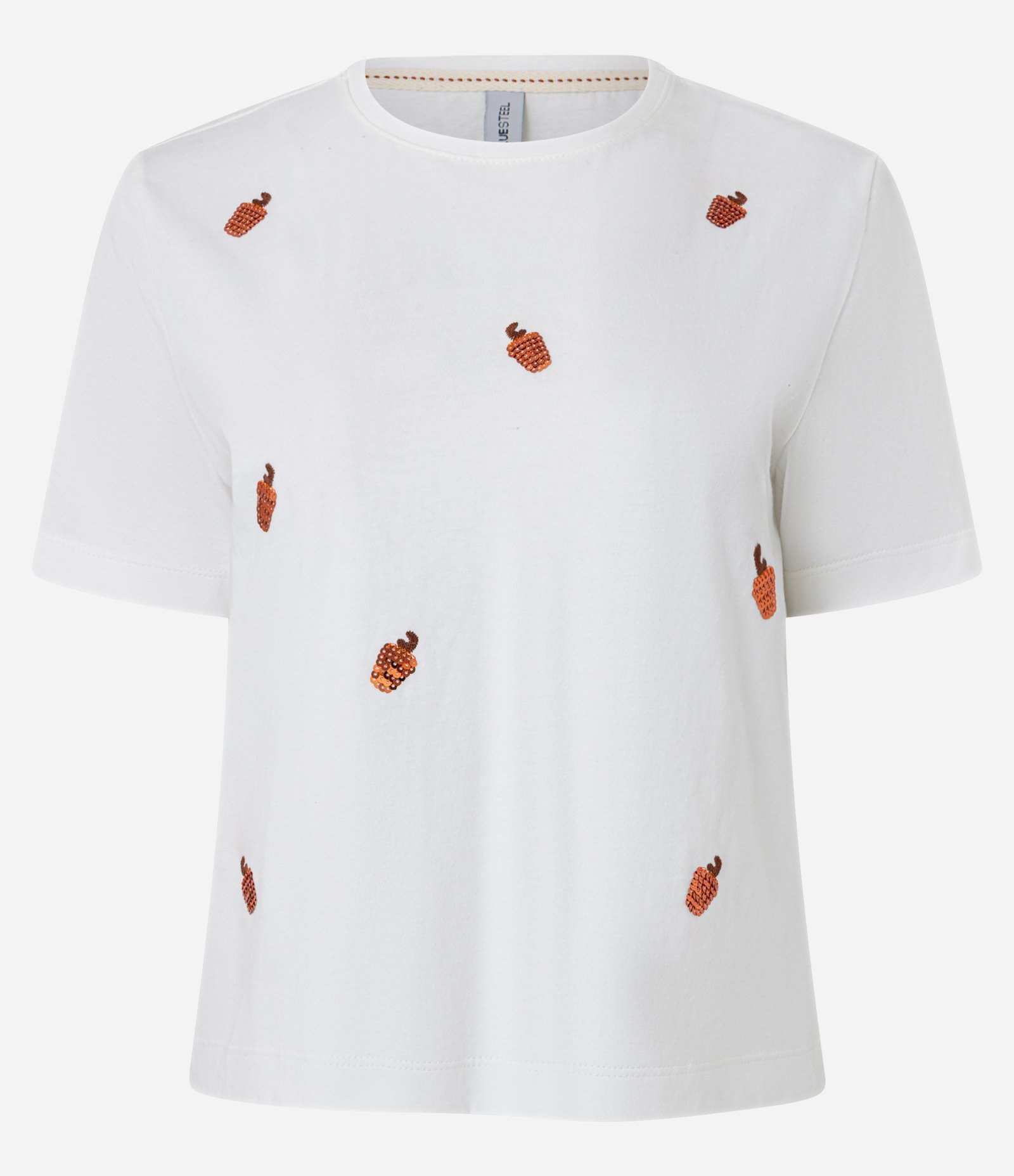 Camiseta em Algodão com Paetê Bordada de Caju Branco 4