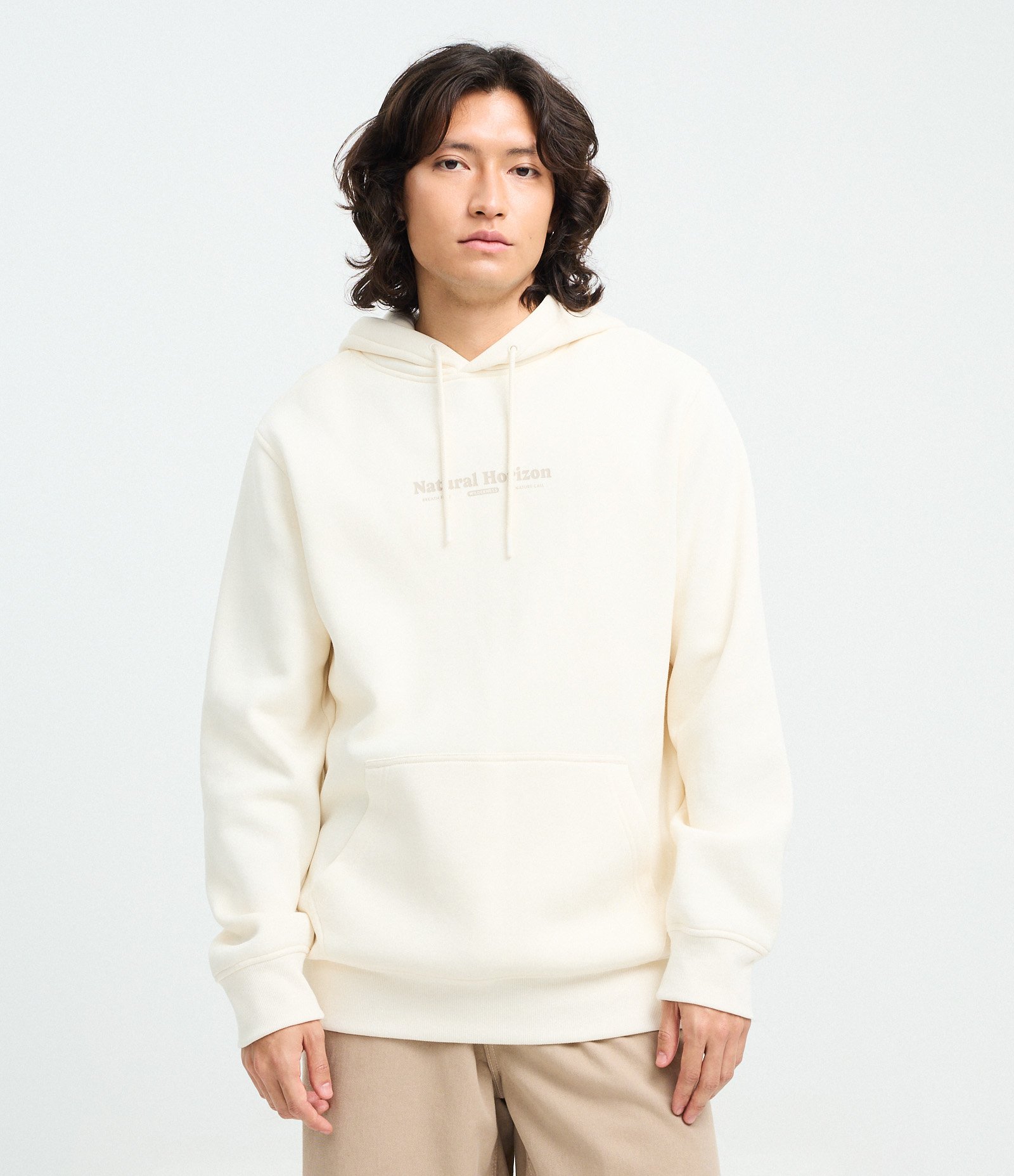 Blusão Moletom com Felpa e Lettering Natural Horizon Canguru Amarelo 1