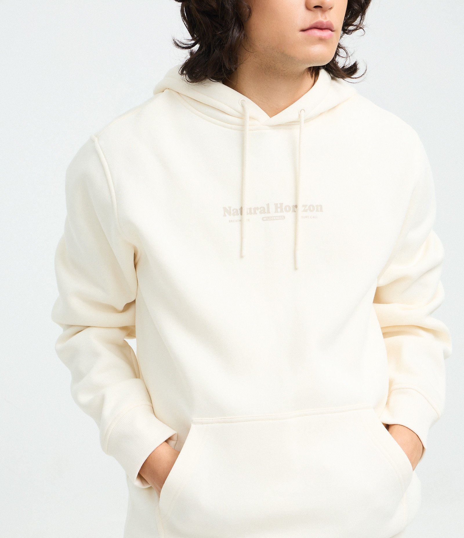 Blusão Moletom com Felpa e Lettering Natural Horizon Canguru Amarelo 3