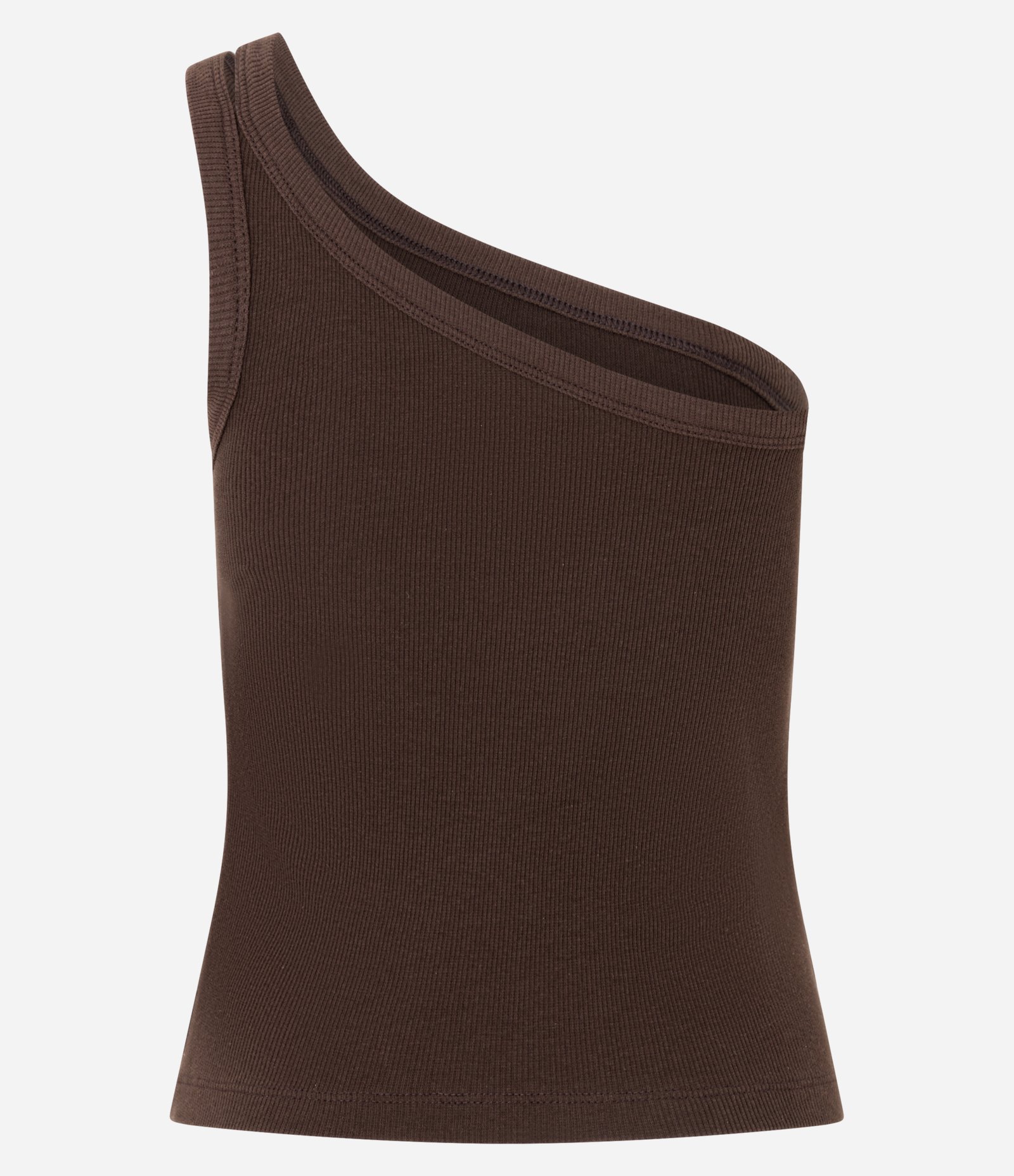Blusa em Ribana com Um Ombro Só e Alça Dupla Marrom 4