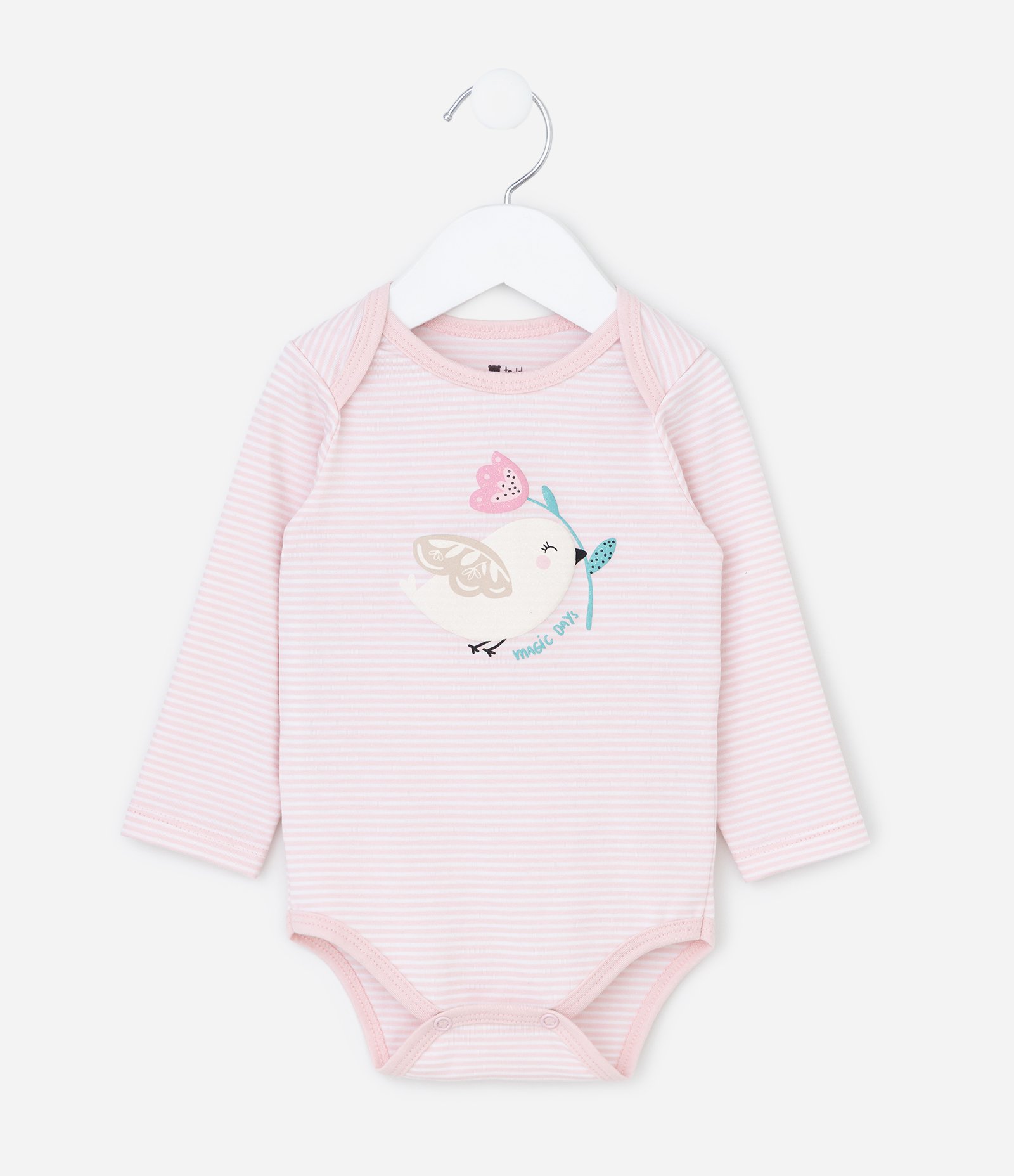 Body Infantil com Estampa Pássaro e Flor - Tam RN a 18 meses Rosa 2