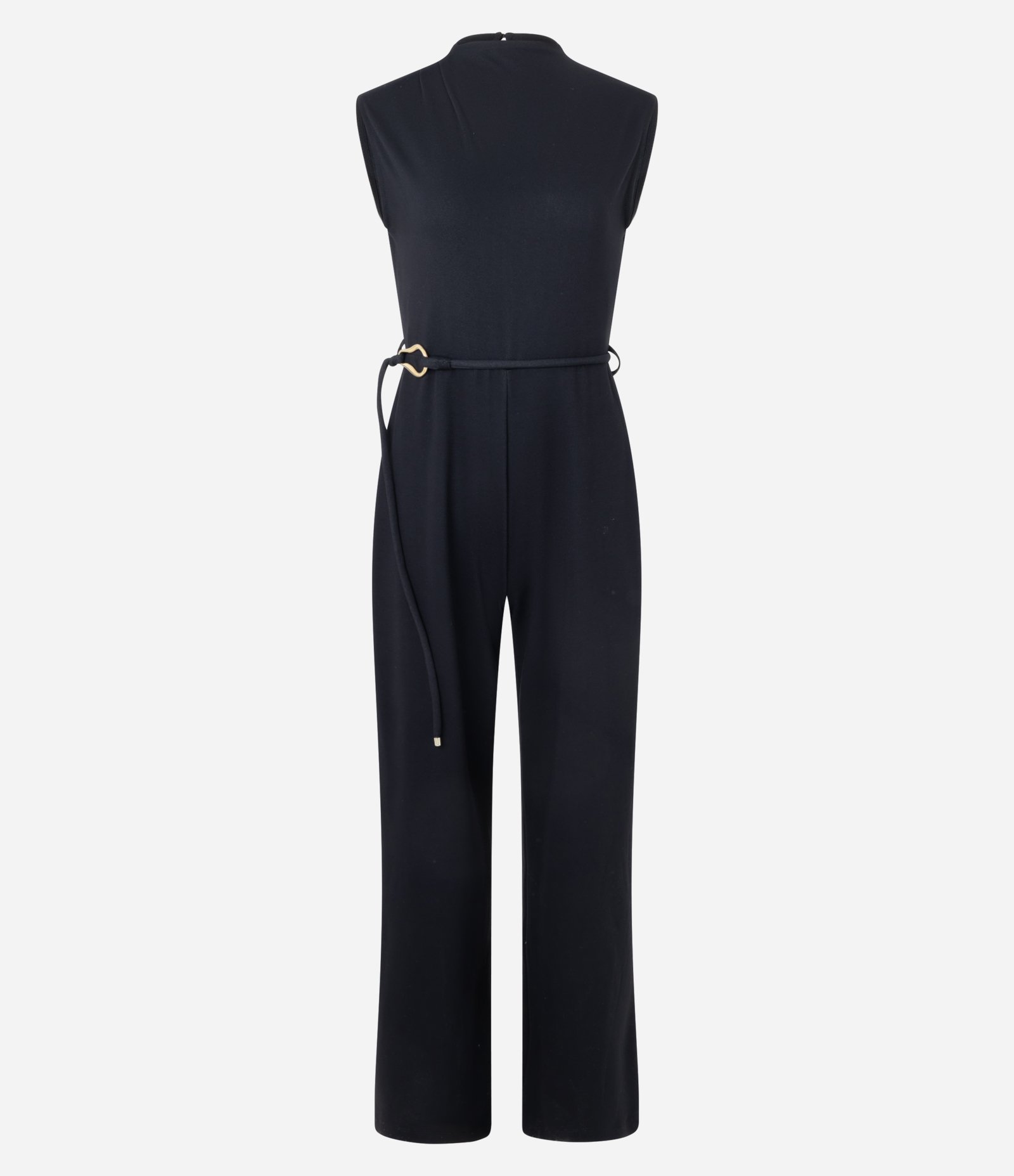 Macacão em Orly com Passantes e Cinto Afivelado Preto 1