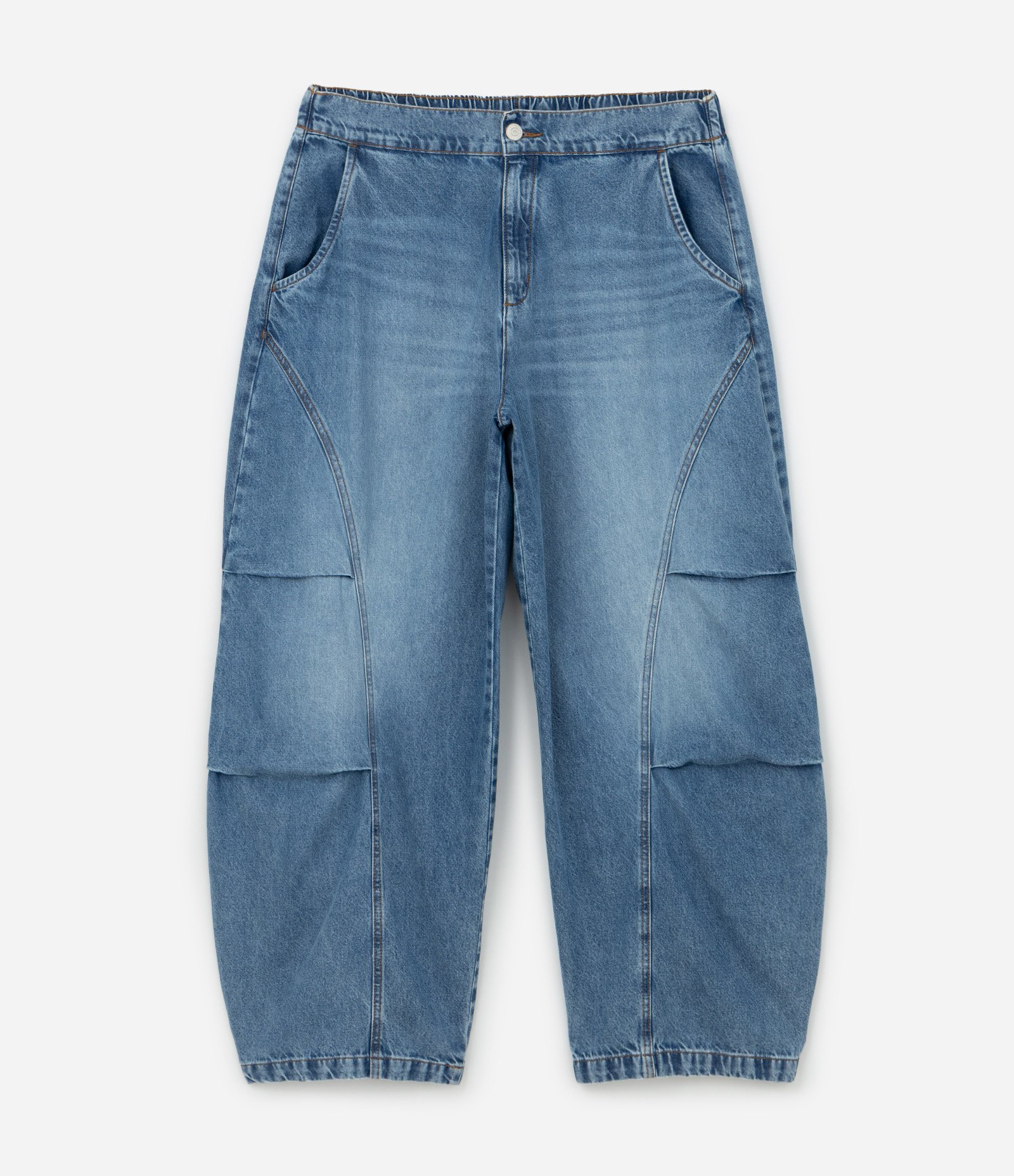 Calça Barrel em Jeans com Pregas e Recortes Curve & Plus Size Médio 1