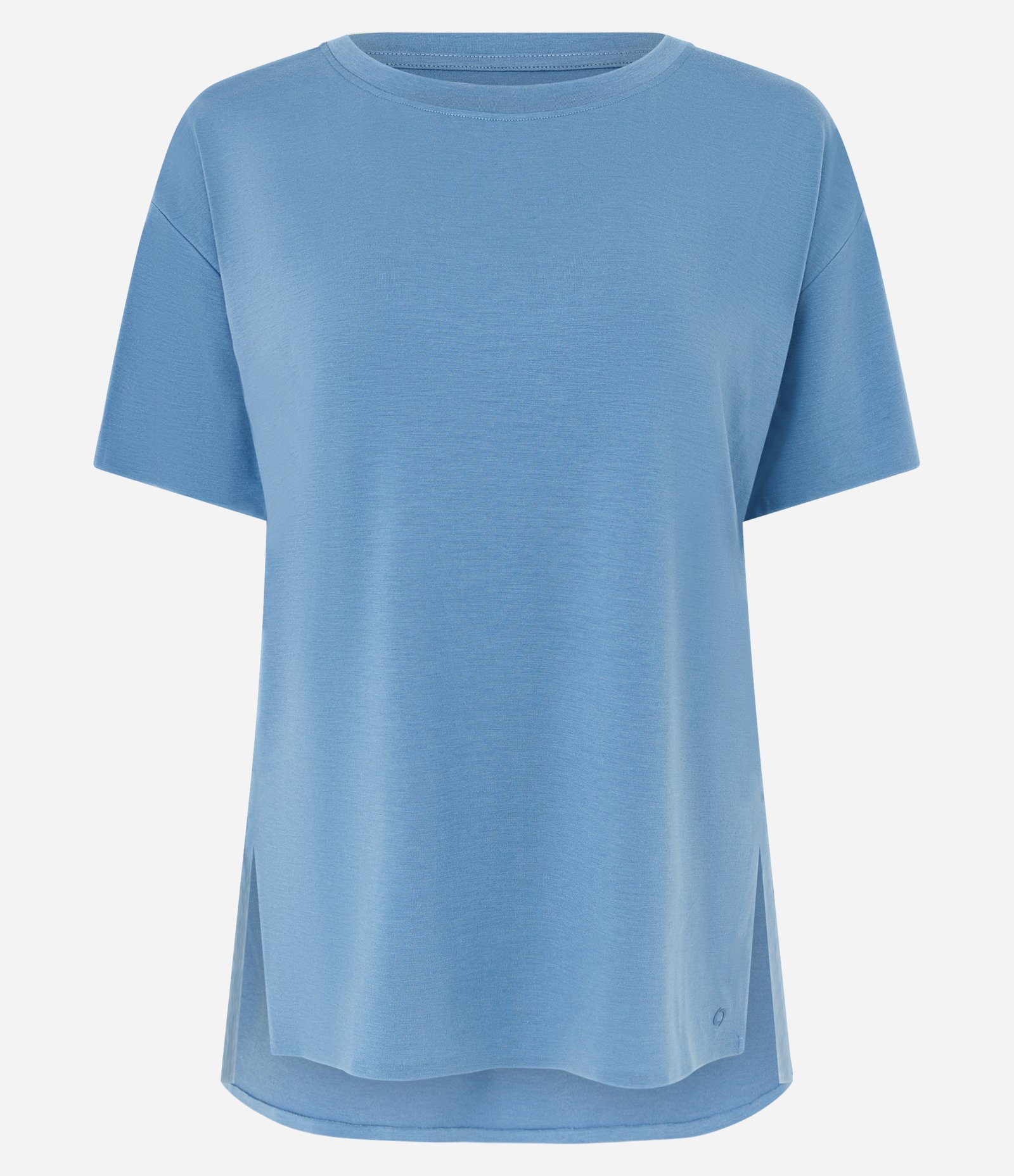 Camiseta Regular em Microfibra Ampla com Fendas Laterais Azul 4