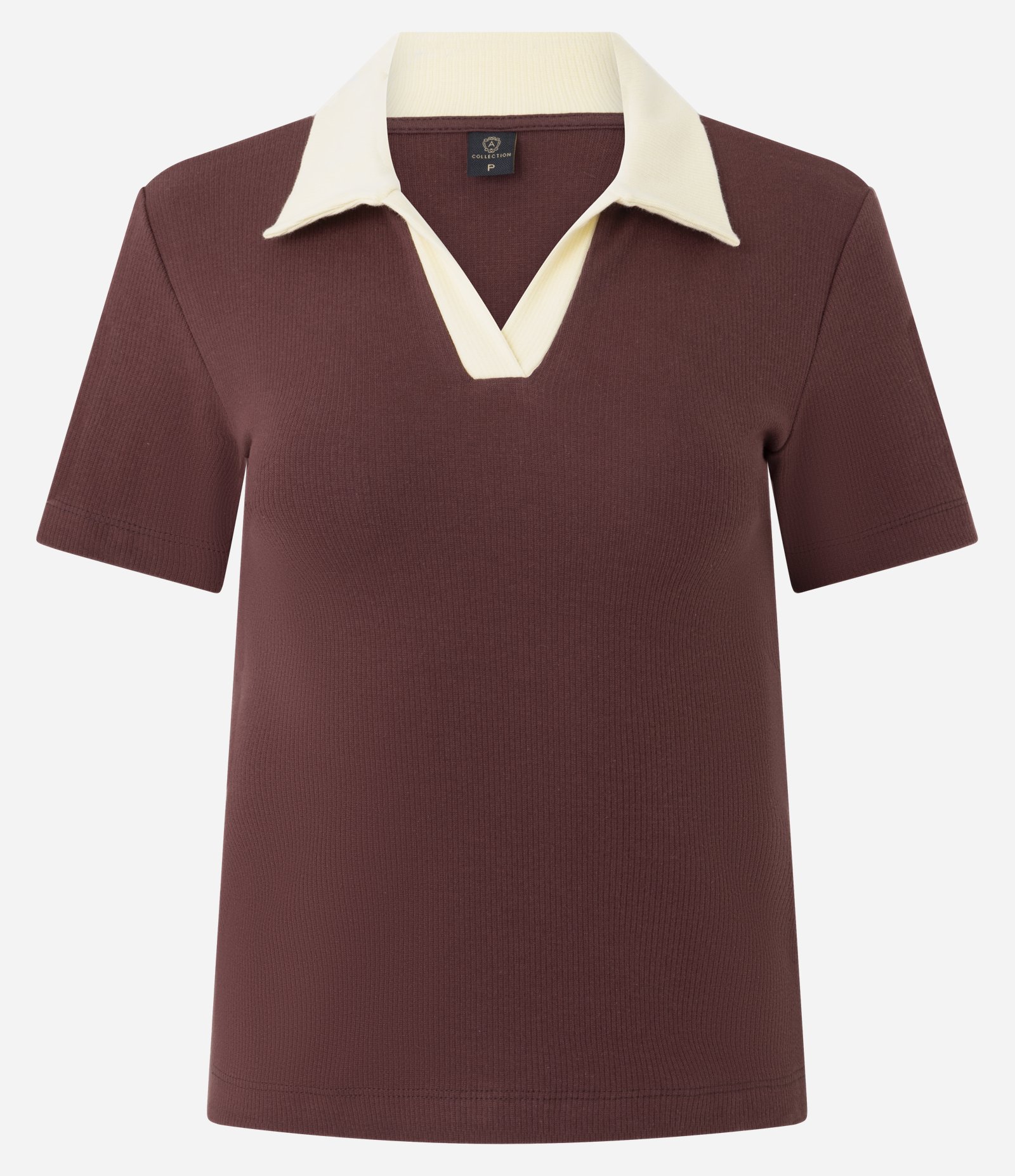 Blusa Canelada em Ribana com Gola Polo Contrastante Marrom 5