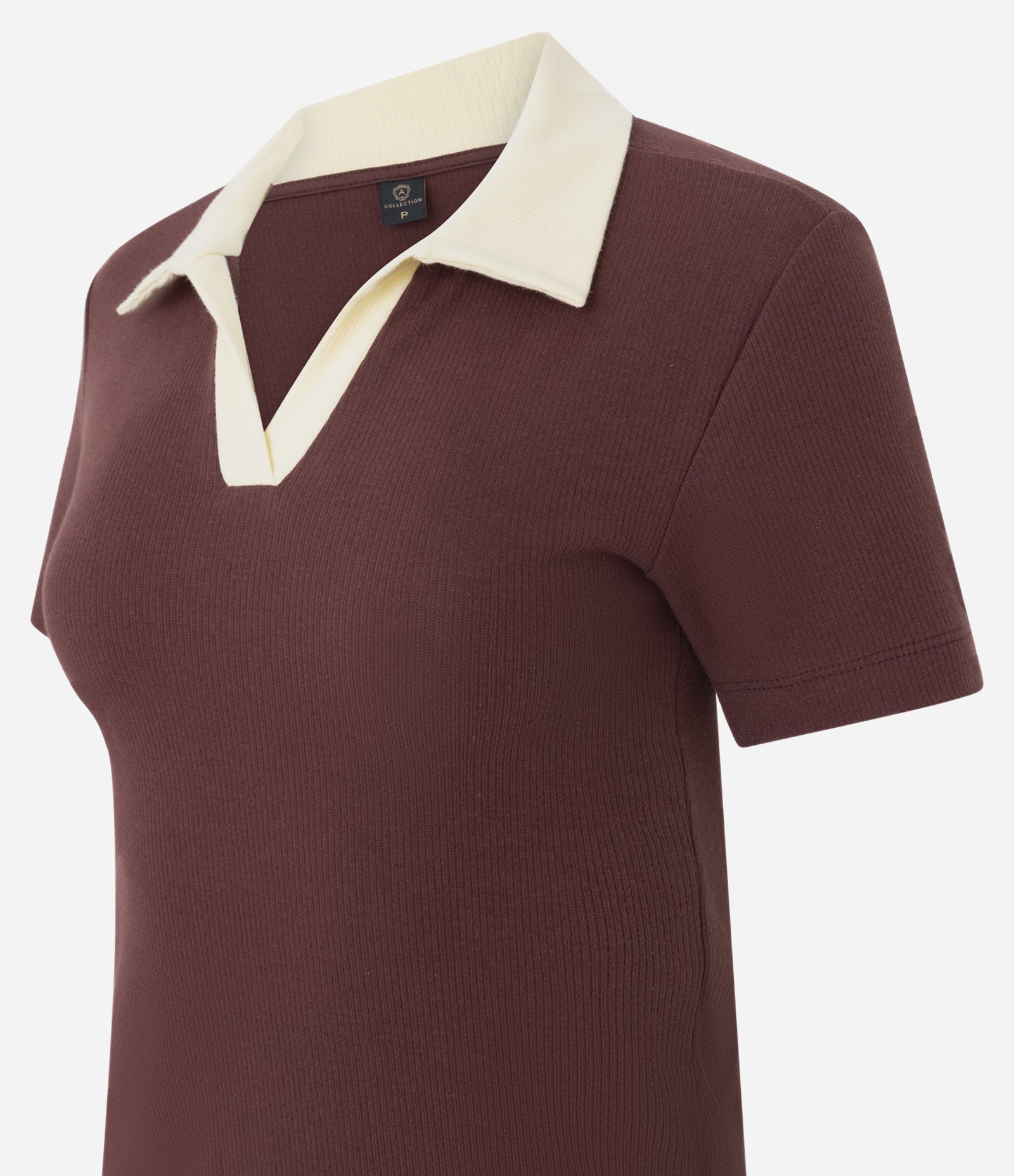 Blusa Canelada em Ribana com Gola Polo Contrastante Marrom 6