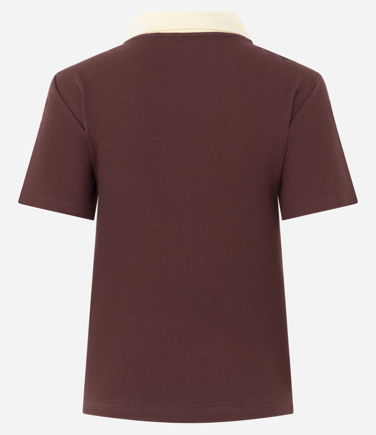 Blusa Canelada em Ribana com Gola Polo Contrastante Marrom 8