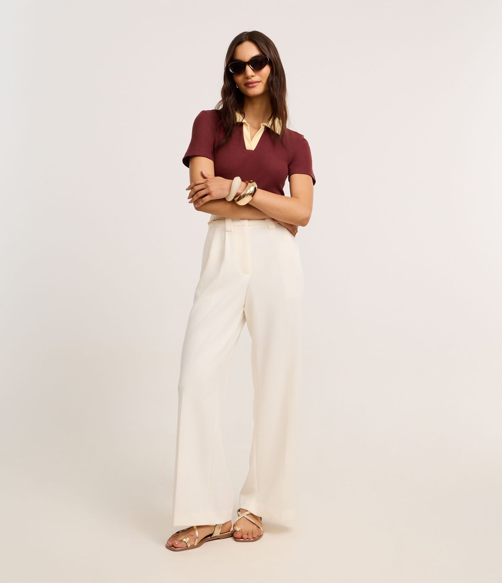 Blusa Canelada em Ribana com Gola Polo Contrastante Marrom 2